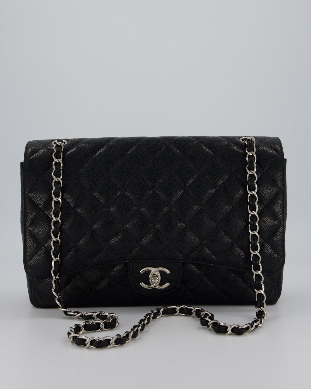Chanel Maxi Classic Double Flap Bag in Black Caviar Leather with Silver Hardware RRP £11,650