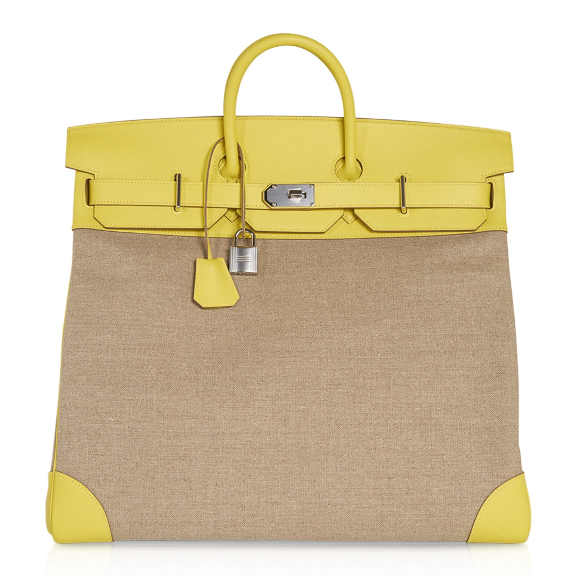 Hermes Hermes HAC Birkin 50 Bag Lime Evercolor & Ficelle Toile with Palladium Hardware