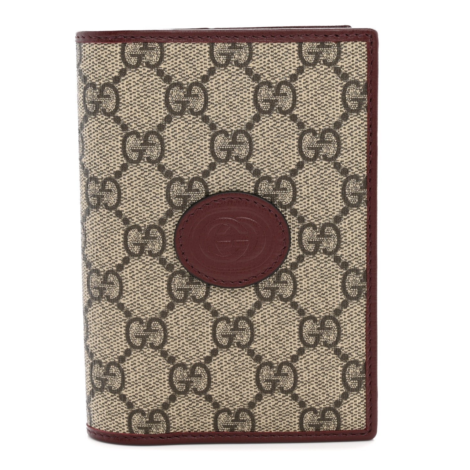 Gucci GG Supreme Monogram Azalea Calfskin Retro Interlocking G Passport Case Beige Red