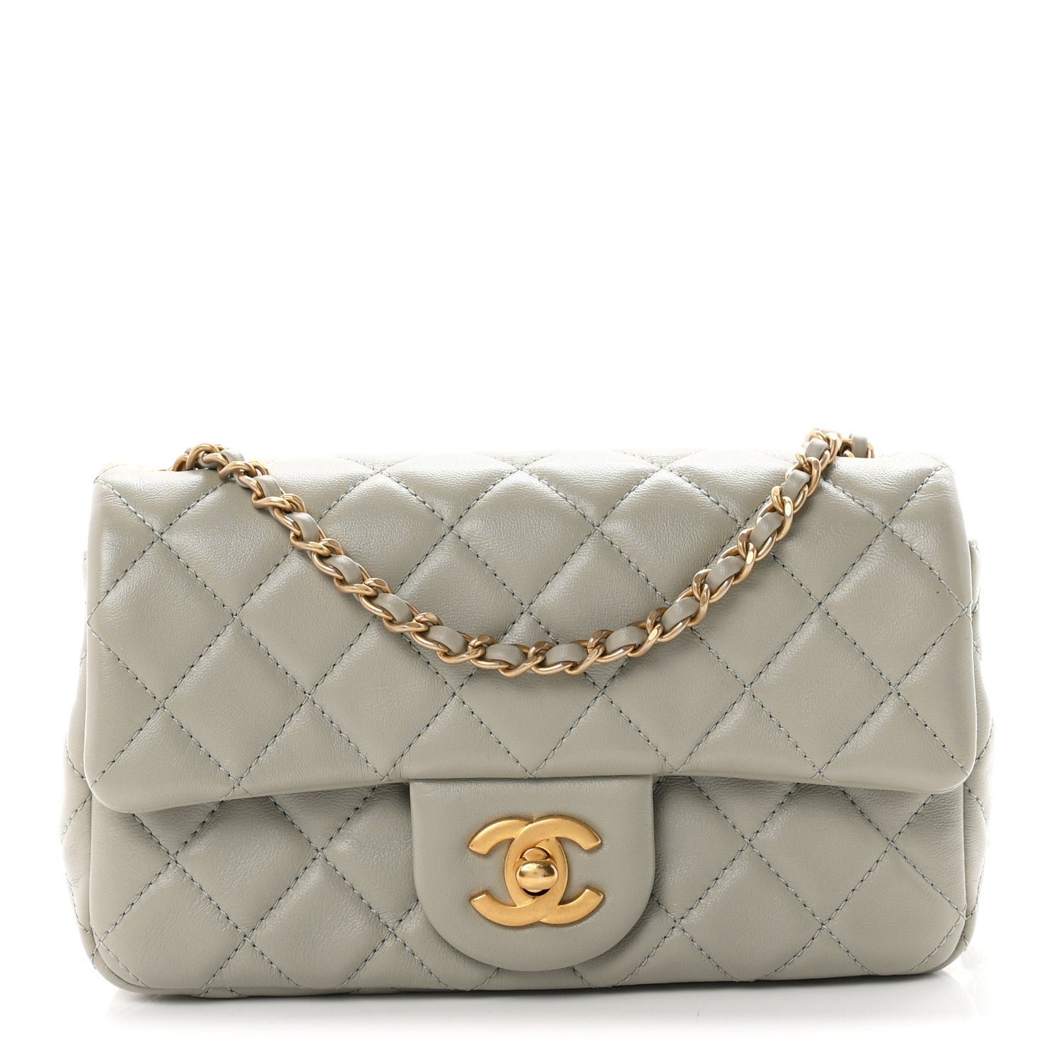 Chanel Lambskin Quilted Mini Rectangular Pearl Crush Flap Grey
