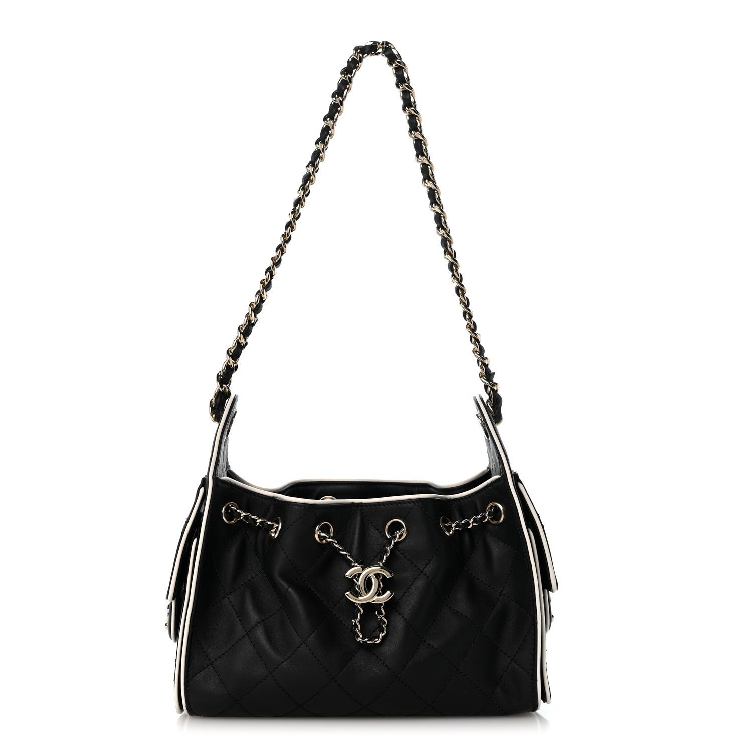 Chanel Calfskin Quilted Mini Chanel 25 Handbag Black White