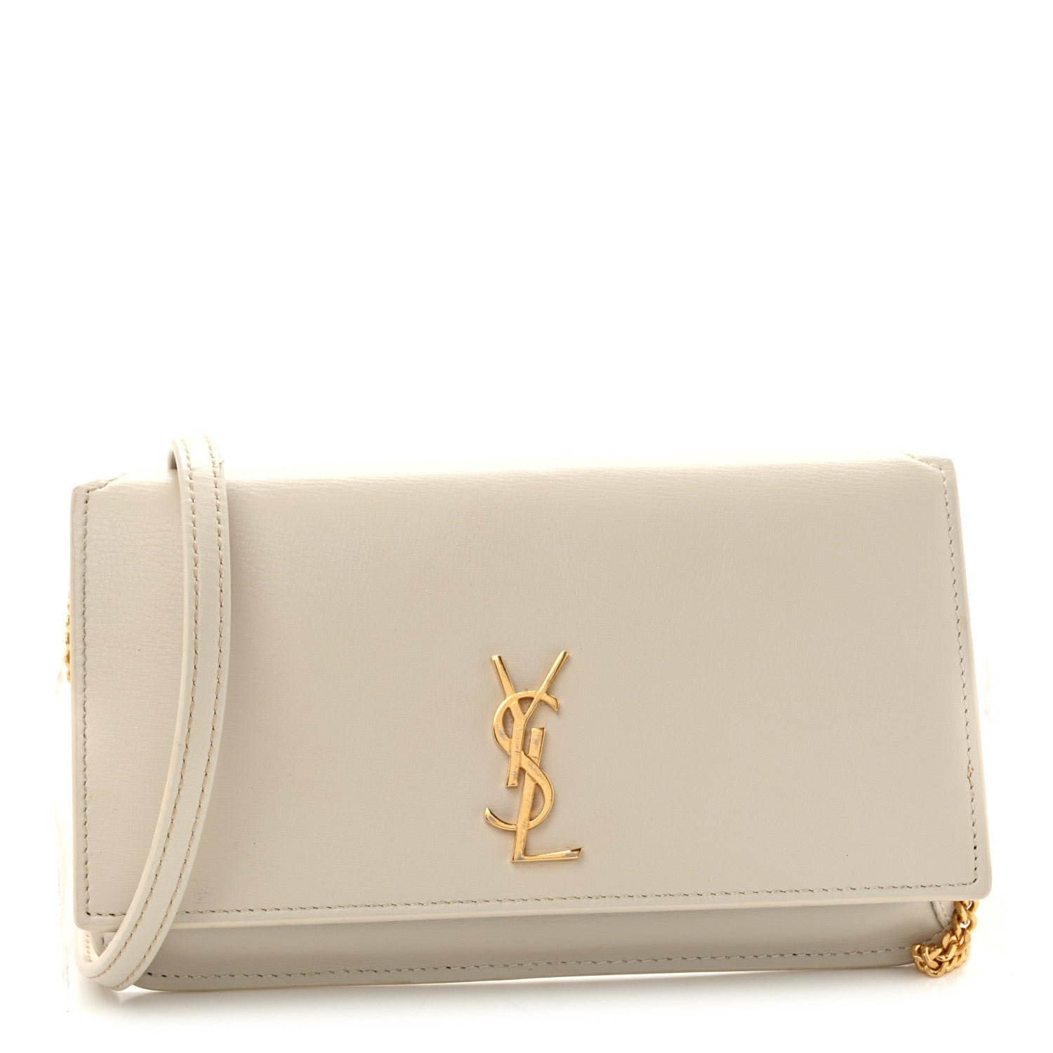 Saint Laurent Smooth Calfskin Monogram Phone Holder Crossbody Crema Soft