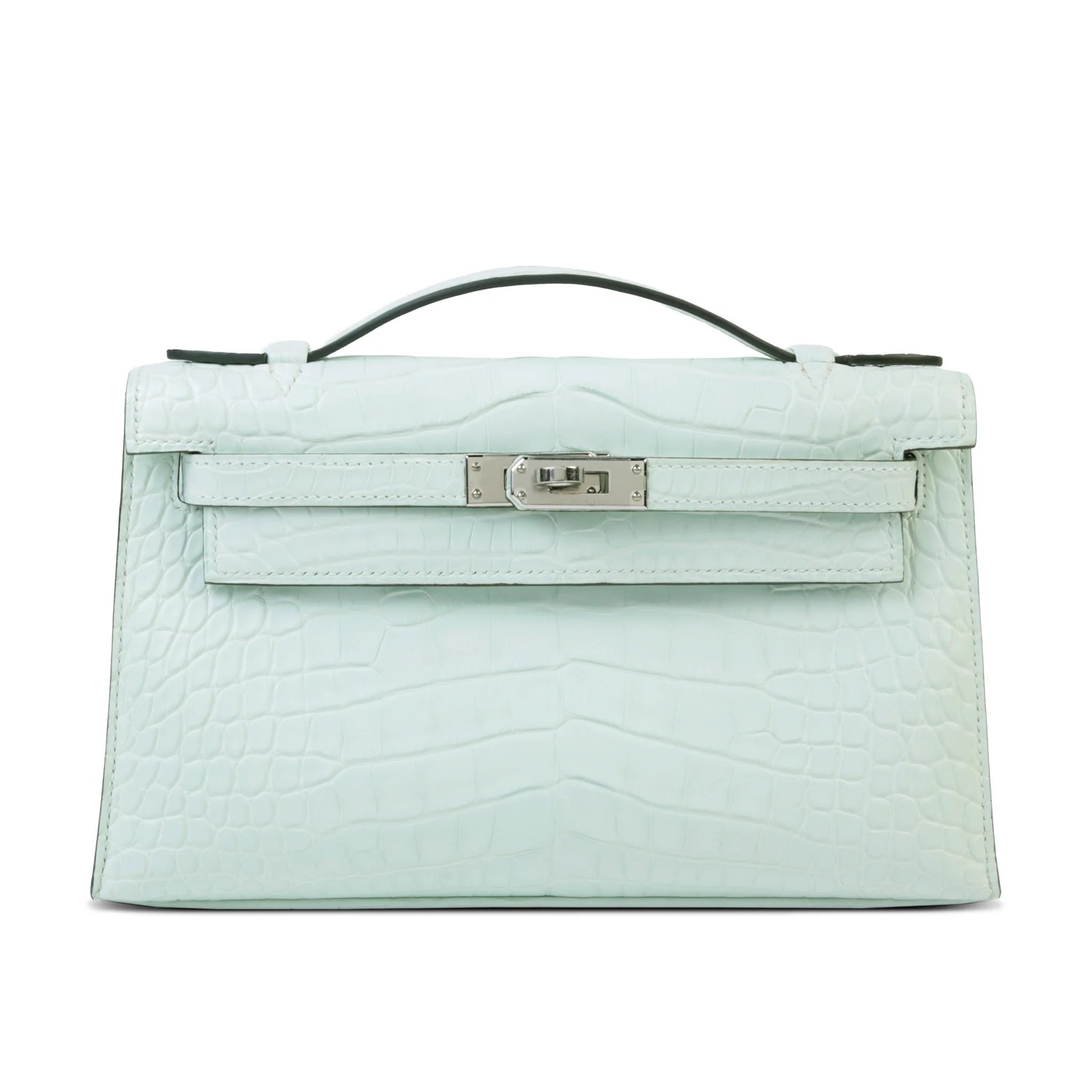 Brand New ( Rank N ) HERMÈS Kelly Pochette Vert Peppermint (N3) Matte Alligator Palladium hardware K (2025)