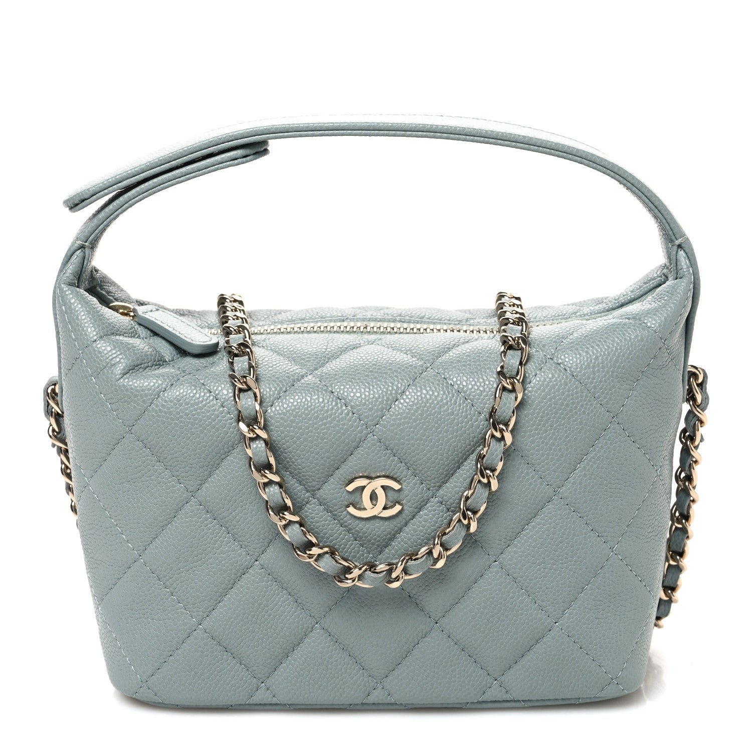 Chanel Caviar Quilted Hobo Clutch With Chain Light Green