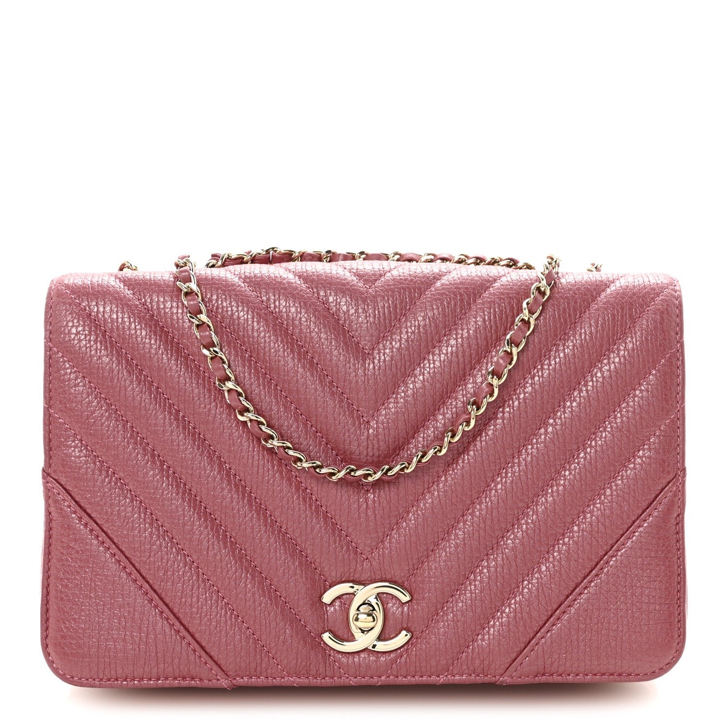 Chanel Metallic Calfskin Chevron Quilted Small Statement Flap Pink