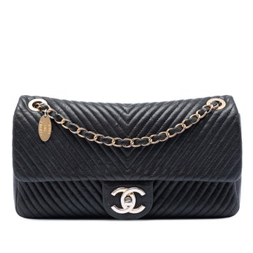 Calf Leather Medium Chevron Wrinkled Calfskin Medallion Charm Flap