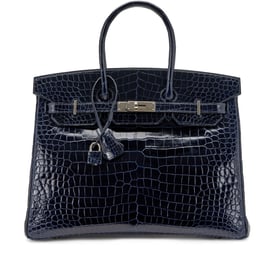 Hermes Bleu Marine Shiny Porosus Crocodile Birkin 35 Palladium Hardware, 2013