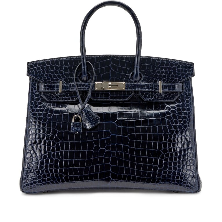 Hermes Bleu Marine Shiny Porosus Crocodile Birkin 35 Palladium Hardware, 2013