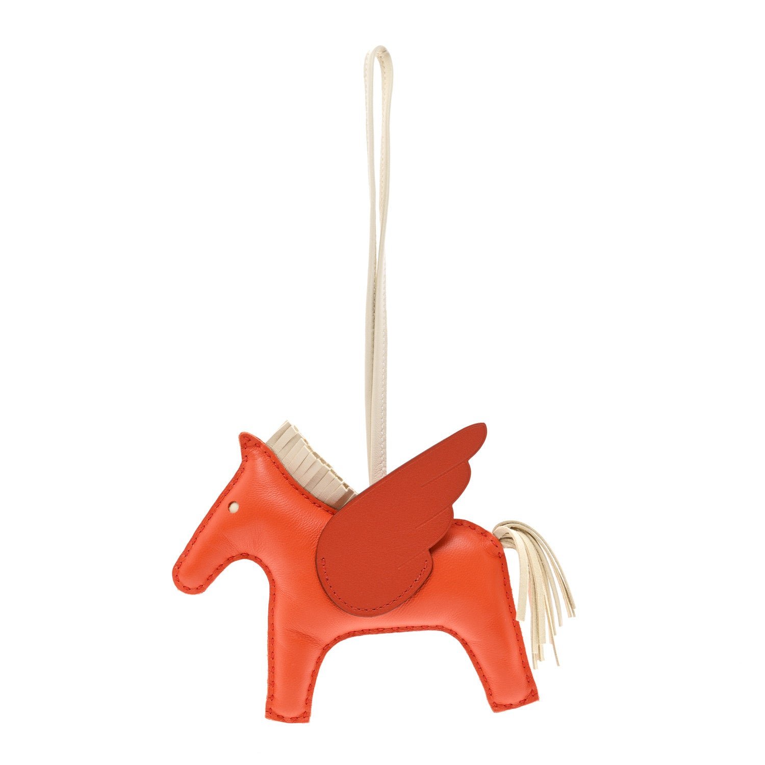 Hermes Milo Lambskin Grigri Rodeo Pegase Horse Bag Charm MM Orange Poppy Craie Terre Battue