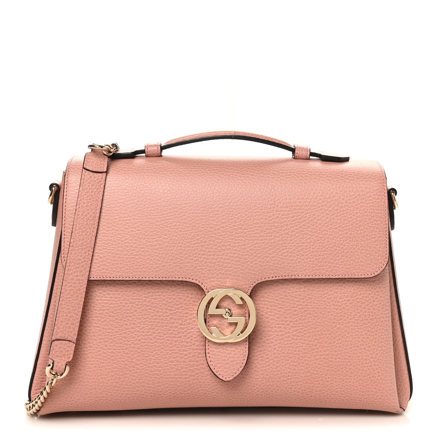 Gucci Dollar Calfskin Medium Interlocking G Top Handle Shoulder Bag Soft Pink
