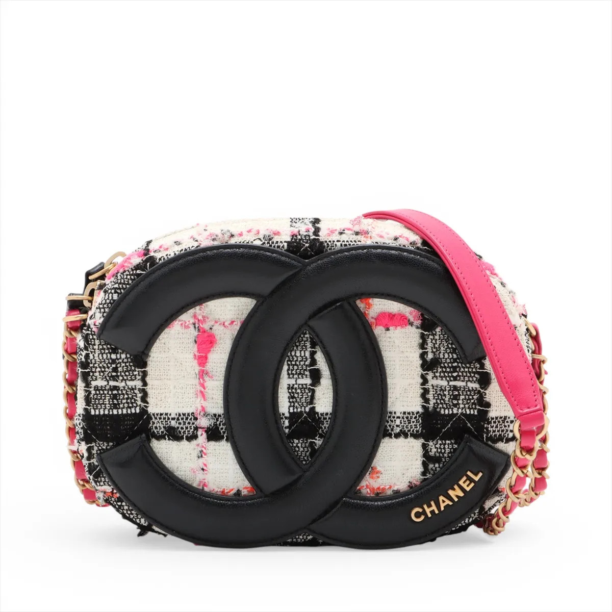 Chanel Coco Mark Tweed Chain Shoulder Bag Multicolor Gold Metal Fittings 30 AS17