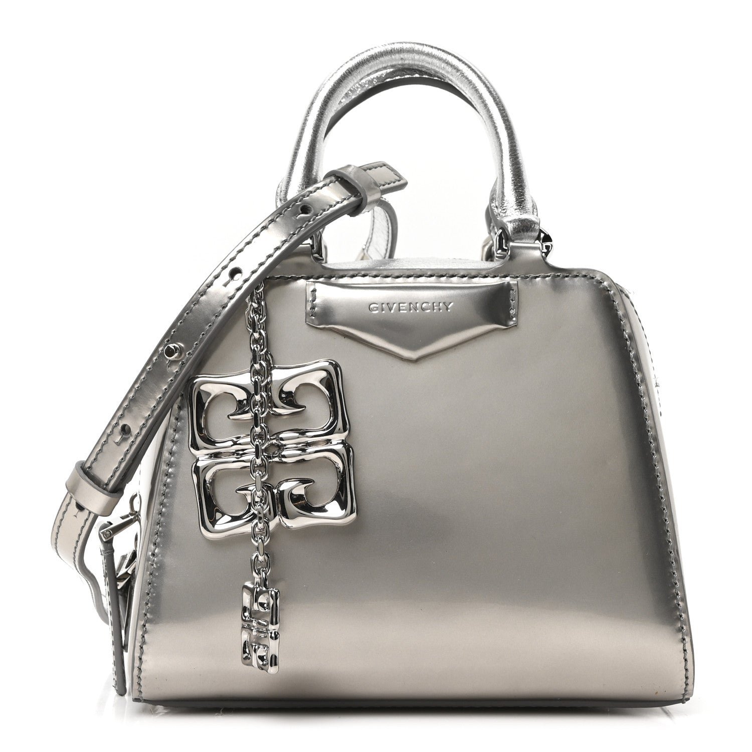 Givenchy Patent Nano Antigona Cube Bag Silver