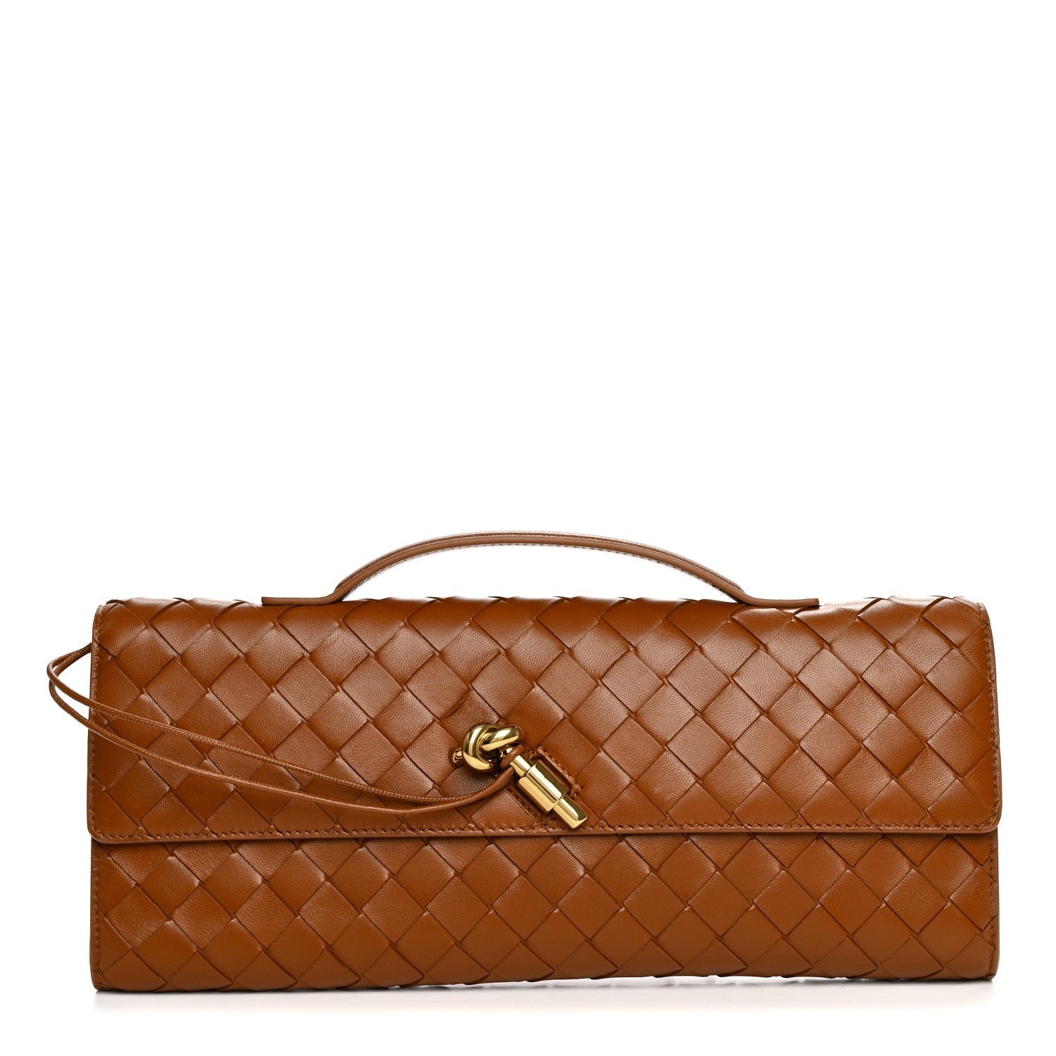 Bottega Veneta Nappa Intrecciato Long Andiamo Top Handle Clutch  Amber