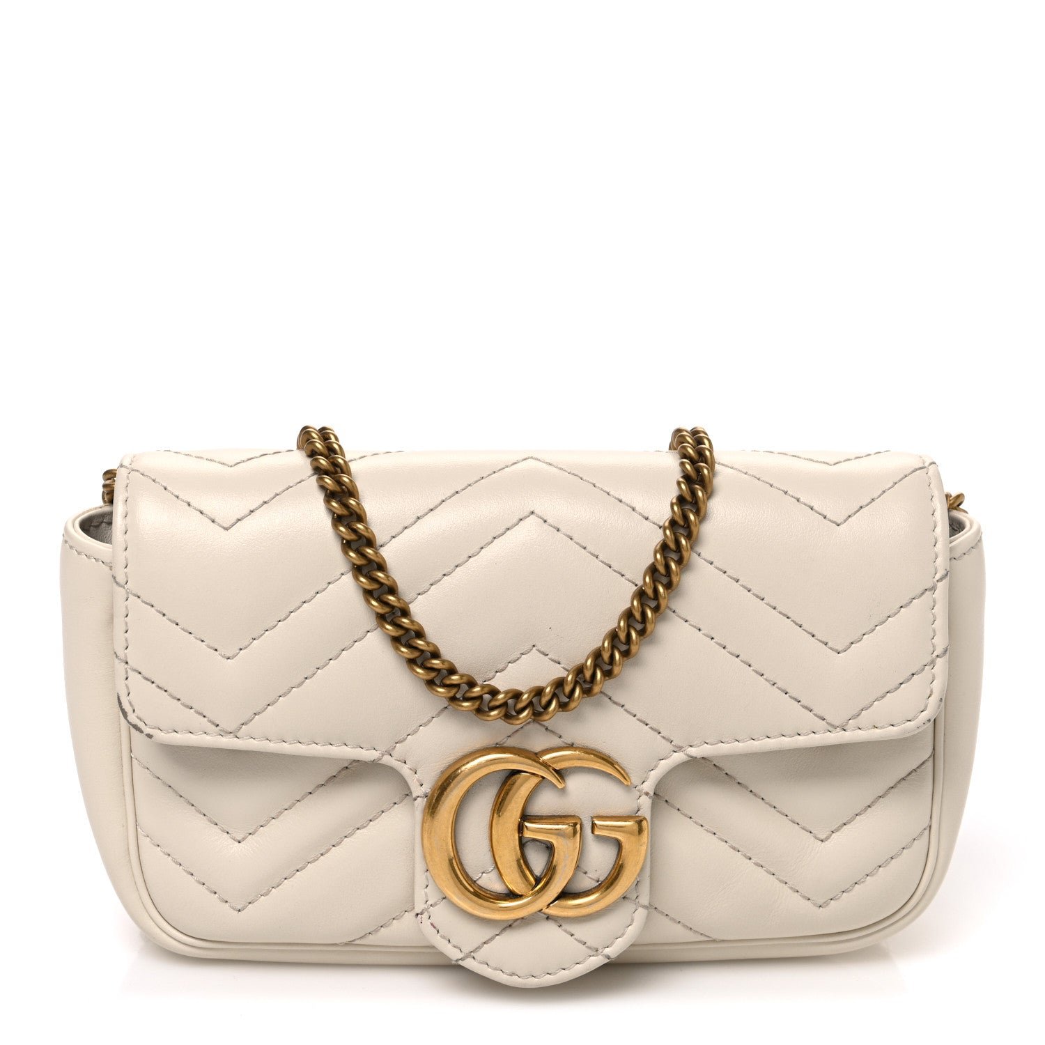 Gucci Calfskin Matelasse Super Mini GG Marmont Shoulder Bag White