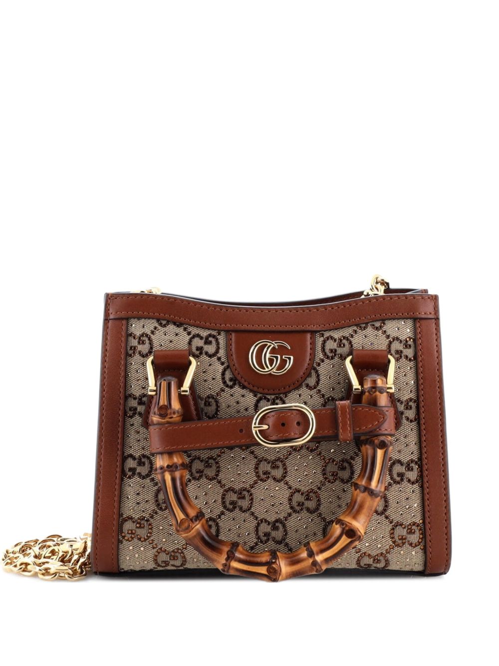 Diana NM Bamboo Handle Crystal Embellished GG Canvas Mini tote bag