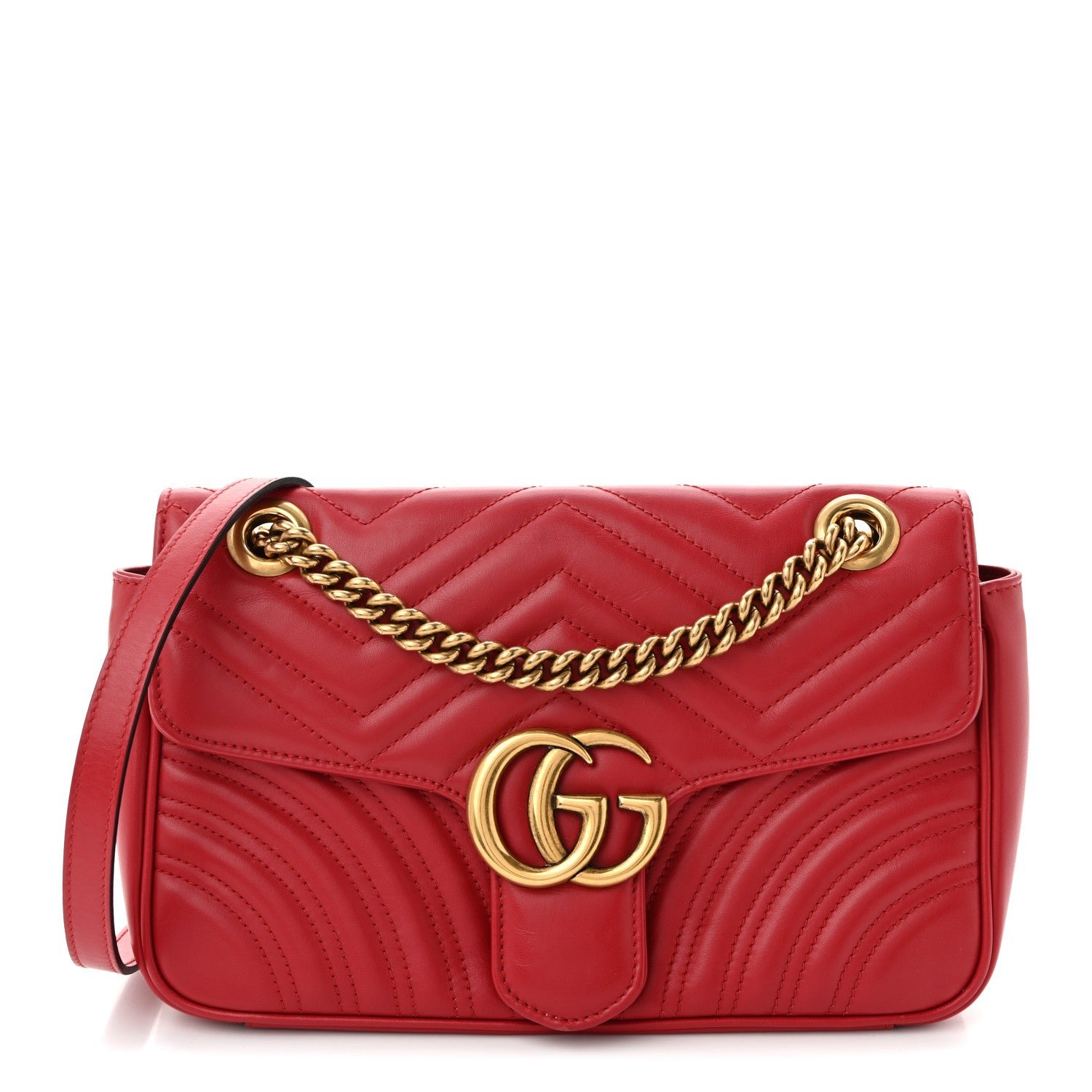 Gucci Calfskin Matelasse Small GG Marmont Shoulder Bag Hibiscus Red