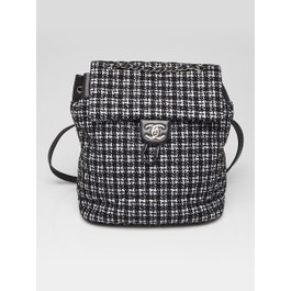 Chanel Chanel Black/Silver Quilted Tweed Backpack Bag