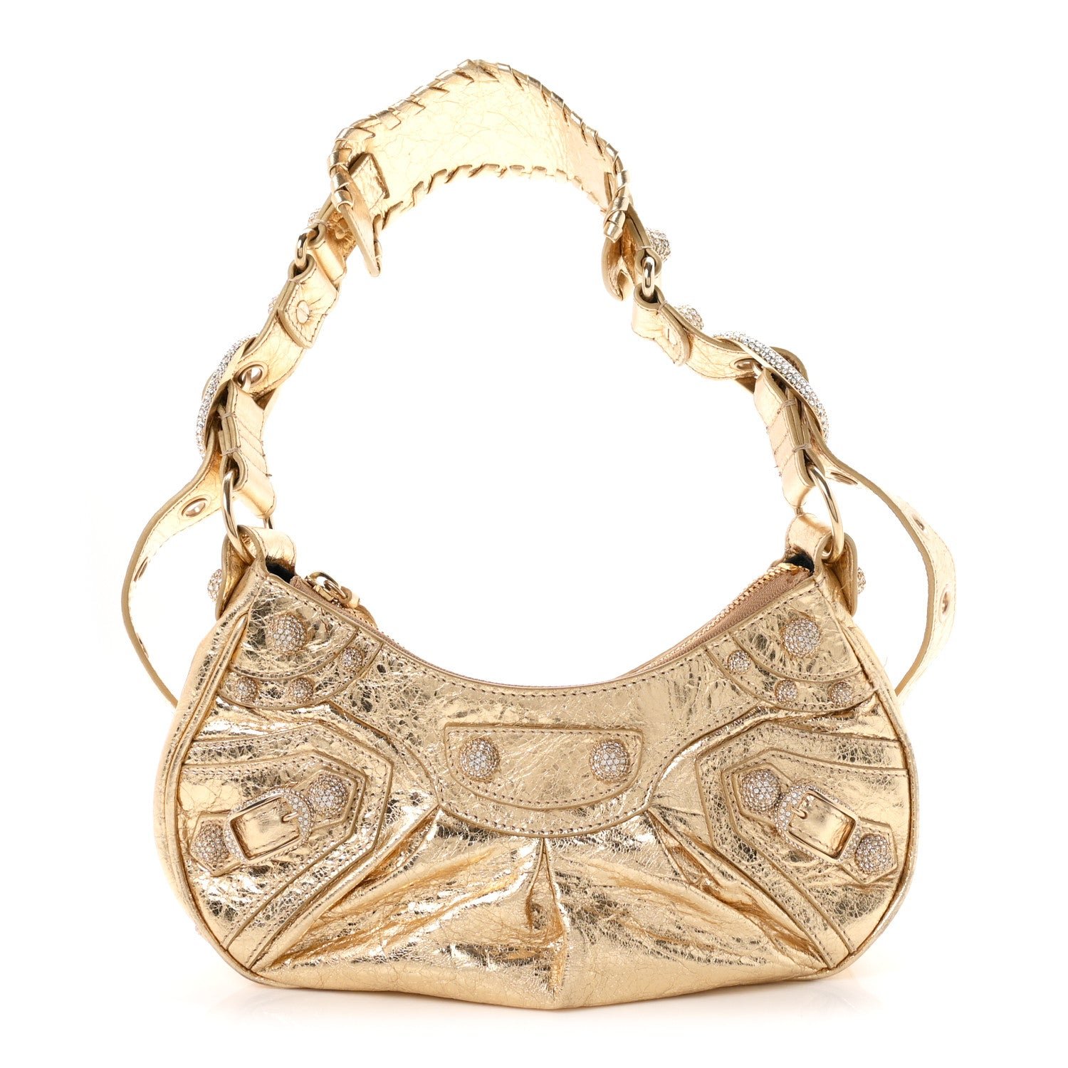 Balenciaga Metallic Agneau Arena Crystal Le Cagole Shoulder Bag XS Light Gold