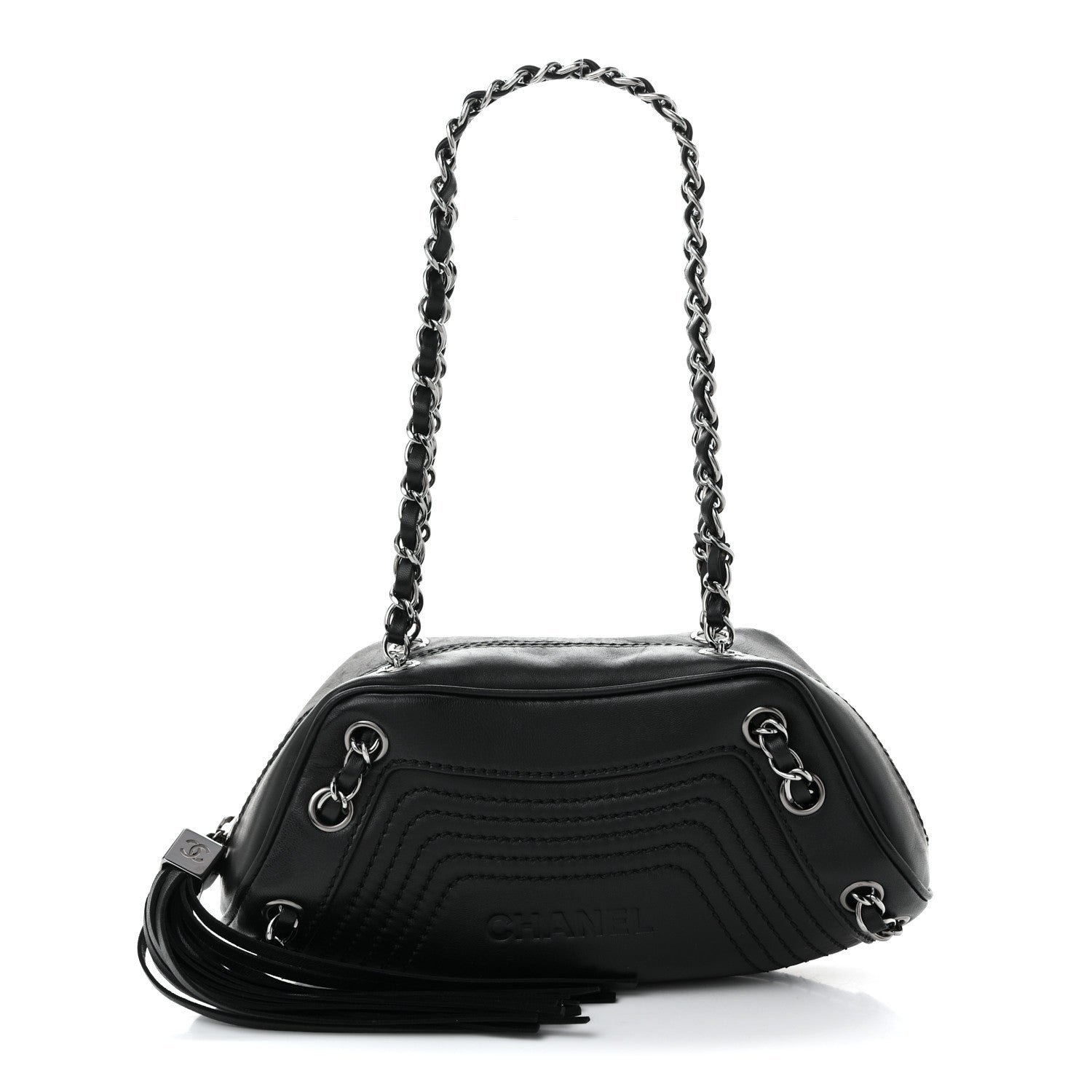 Chanel Lambskin Lax Small Tassel Shoulder Bag Black