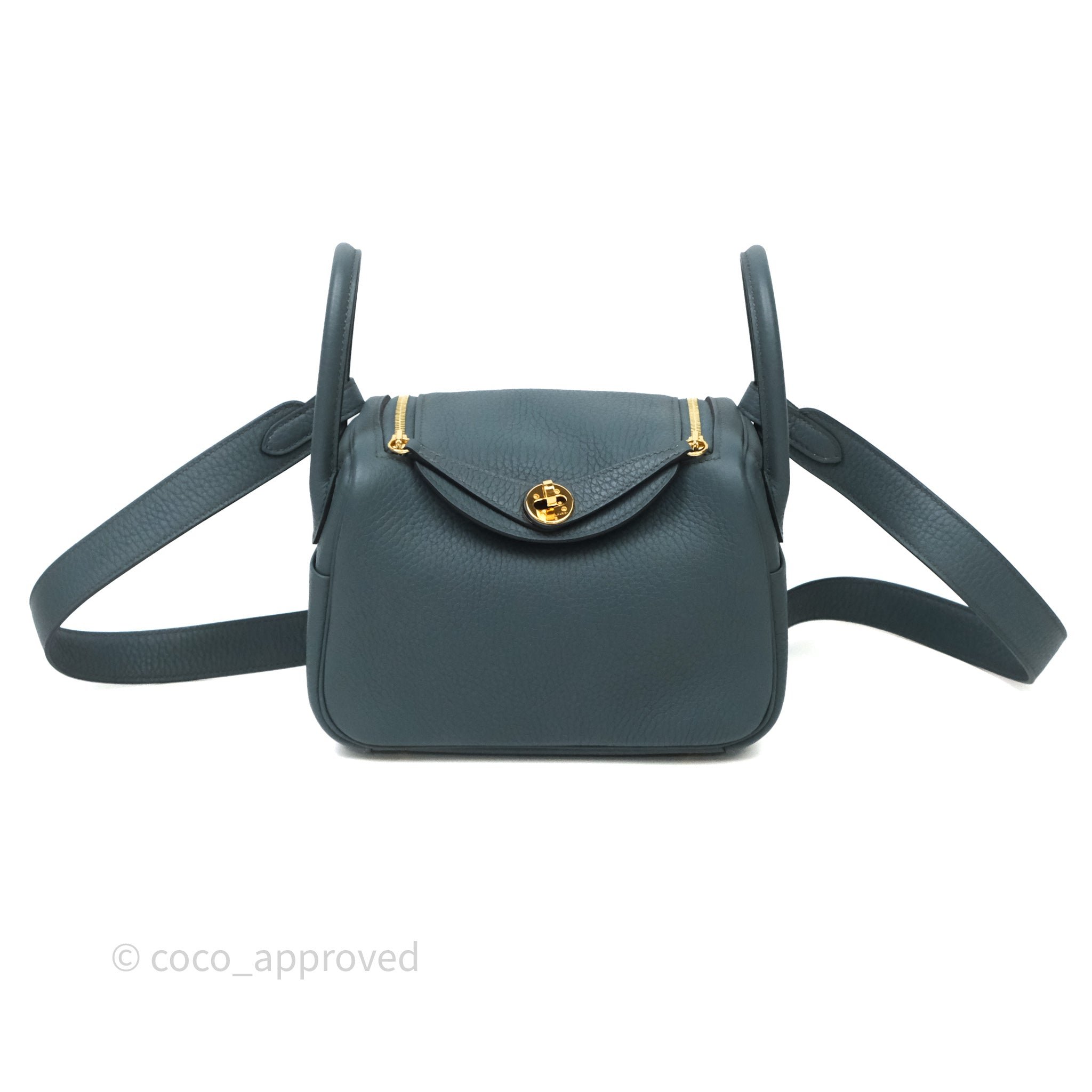 Hermès Mini Lindy Y7 Bleu Orage Clemence Gold Hardware