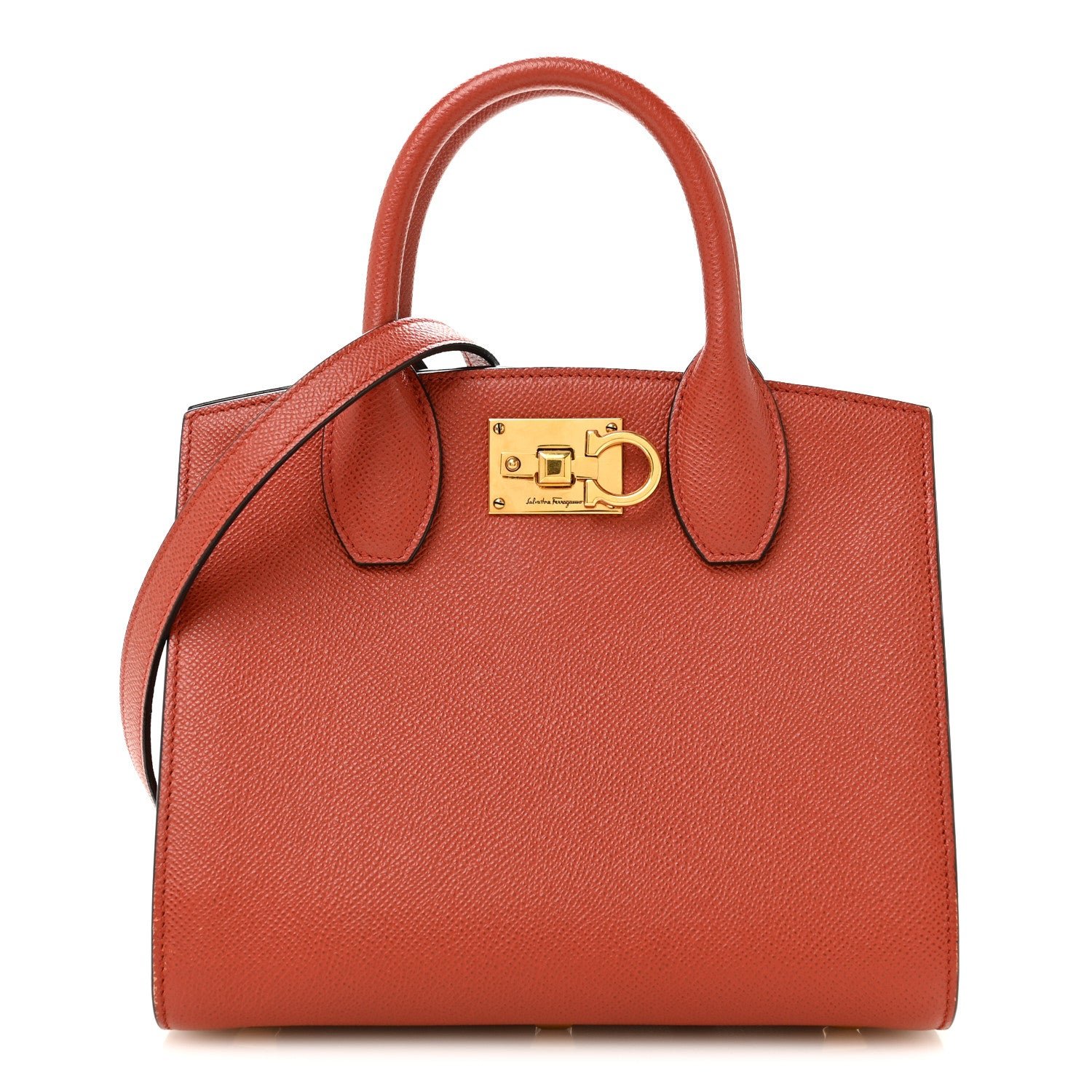Salvatore Ferragamo Hammered Calfskin Small The Studio Box Bag Brick
