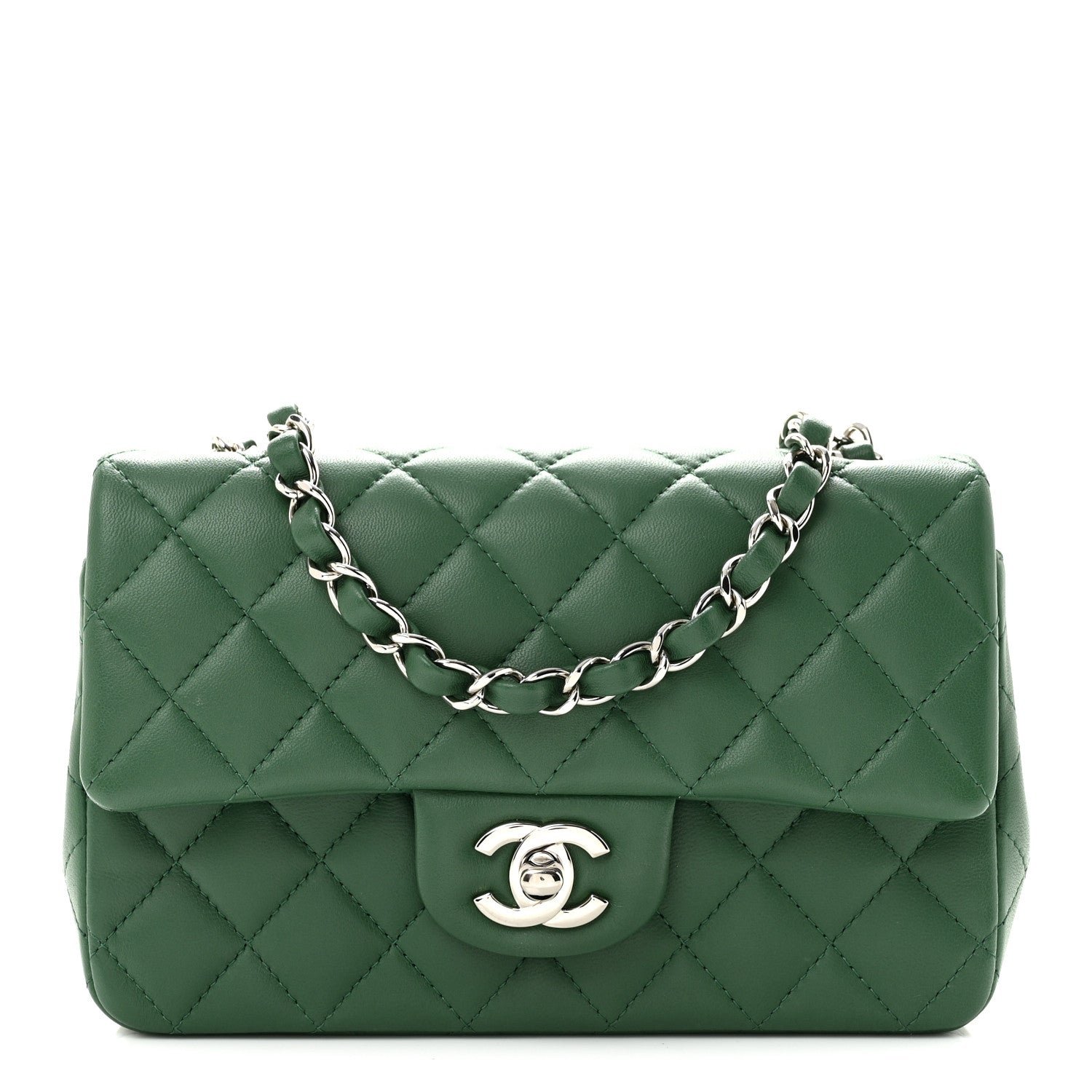Chanel Lambskin Quilted Mini Rectangular Flap Green