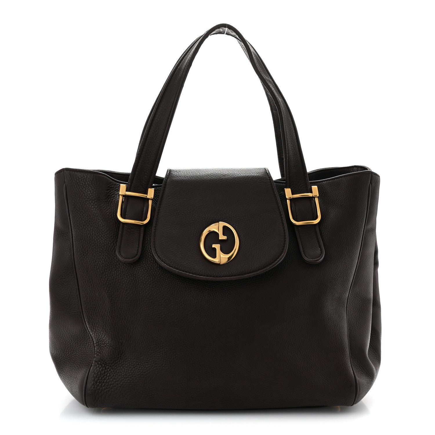 Gucci Pebbled Calfskin Medium 1973 Tote Dark Brown