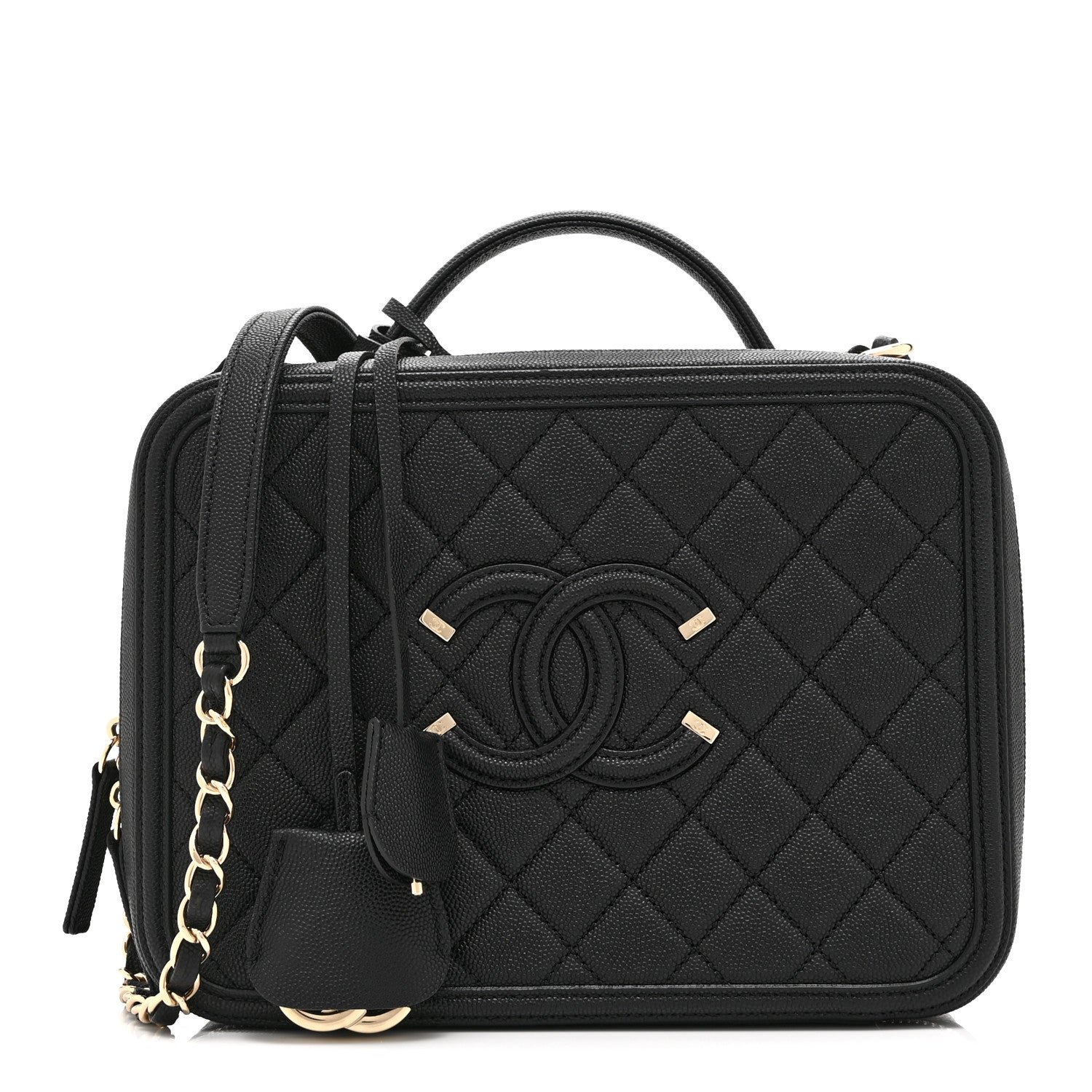 Chanel Caviar Quilted Large CC Filigree Vanity Case Black