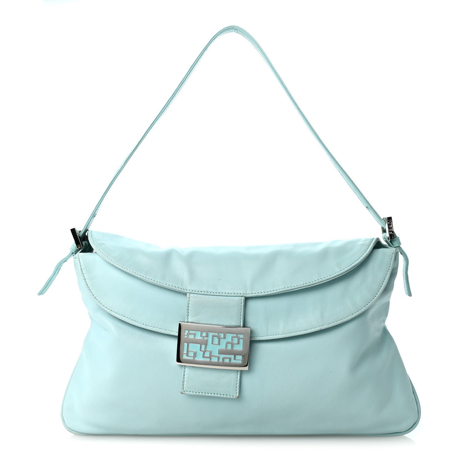 Fendi Lambskin Mama Baguette Double Flap Light Blue