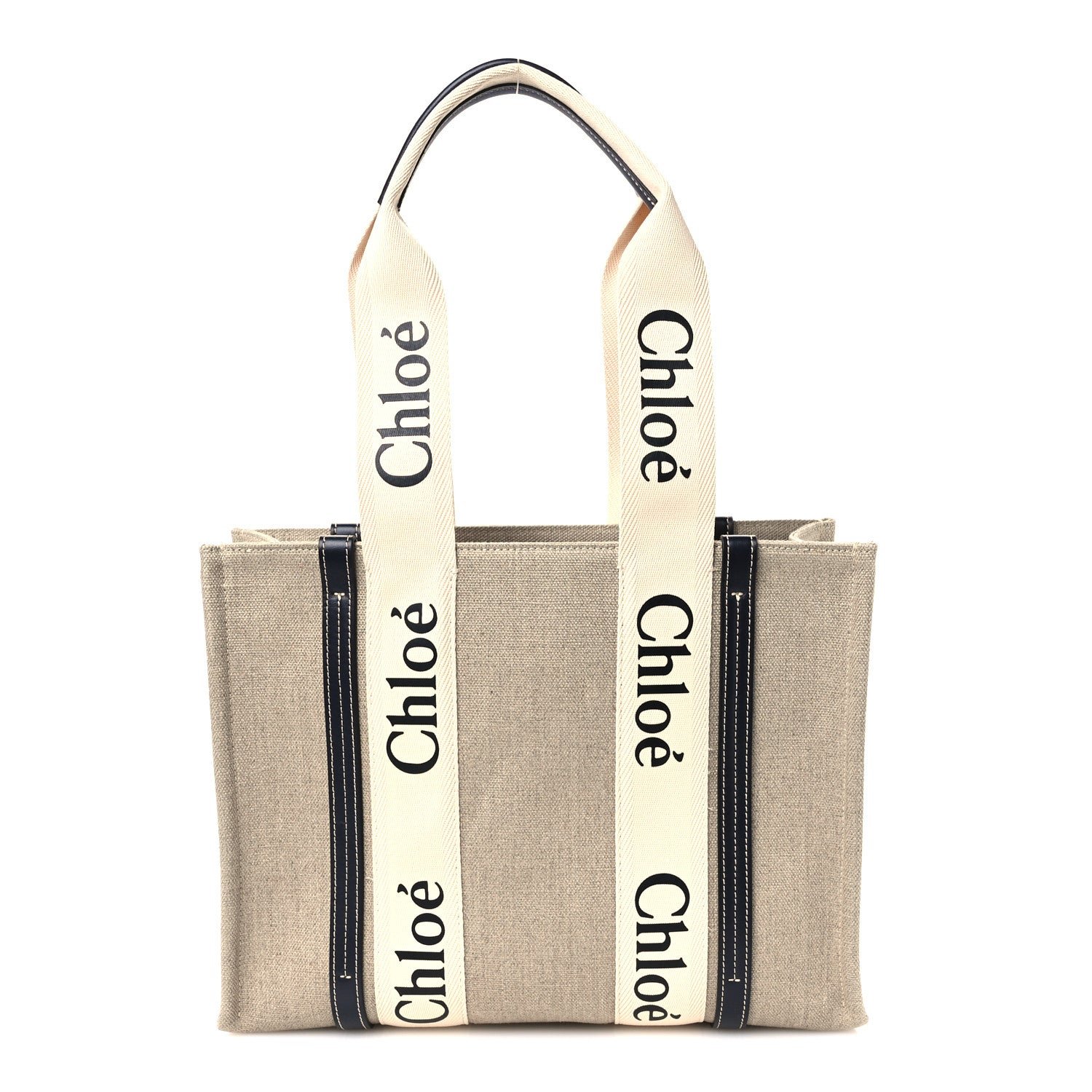 Chloe Cotton Calfskin Medium Woody Ribbon Tote White Blue