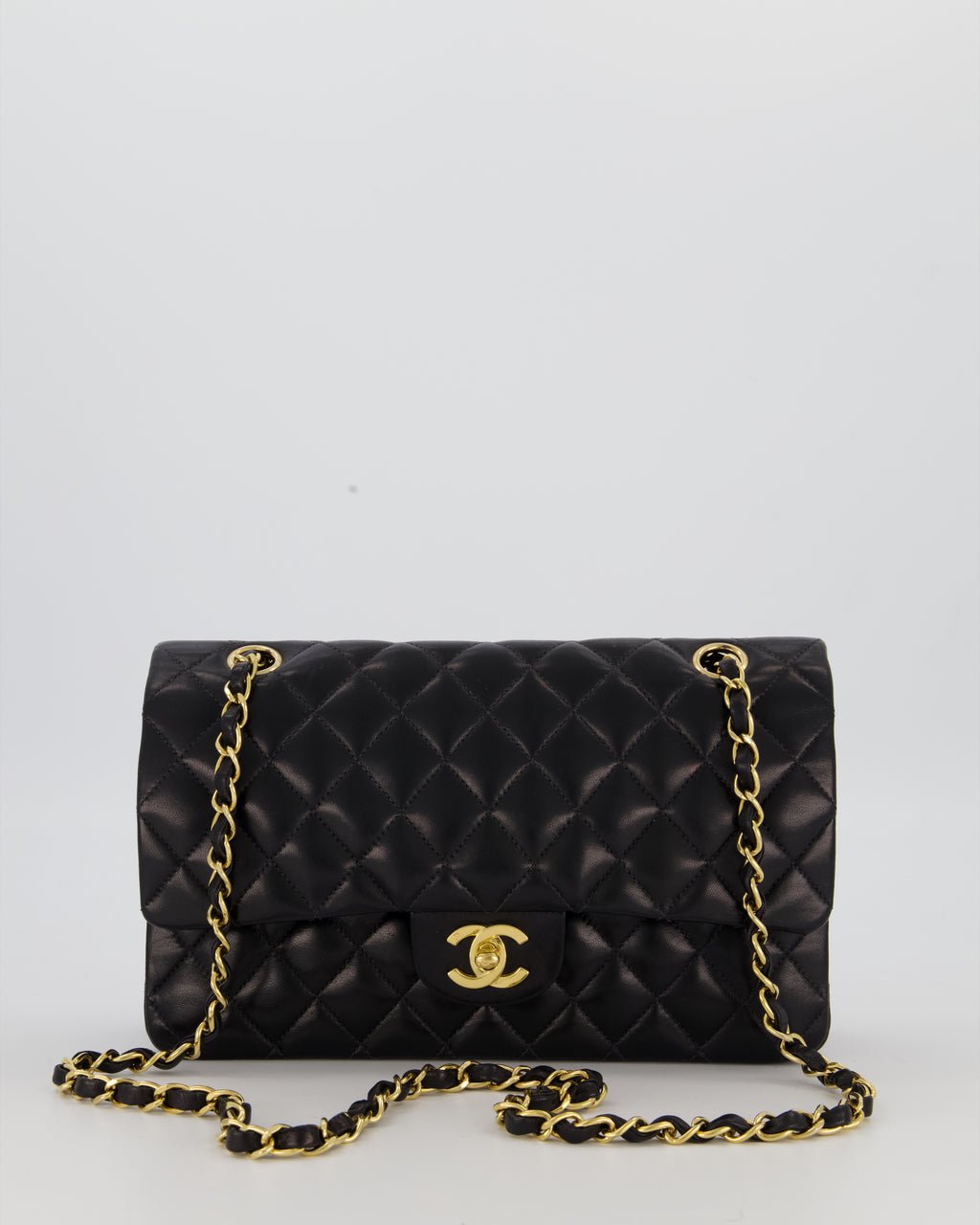*AMAZING CONDITION* Chanel Black Vintage Medium Classic Double Flap Bag in Lambskin Leather with 24K Gold Hardware