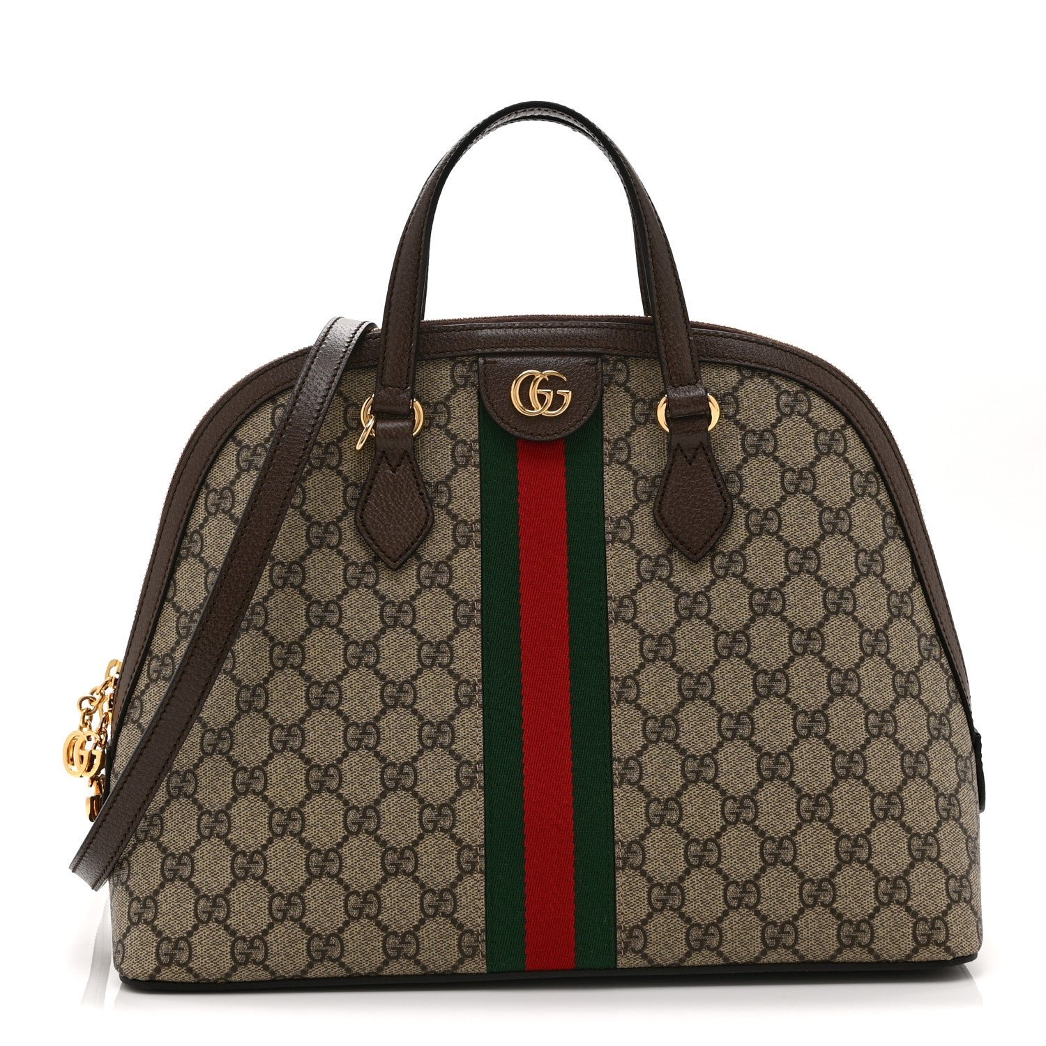 Gucci GG Supreme Monogram Web Medium Ophidia Top Handle Dome Bag Brown