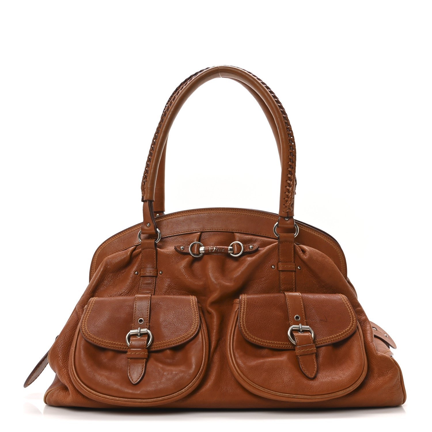 Dior Calfskin My Dior Frame Double Pocket Satchel Brown