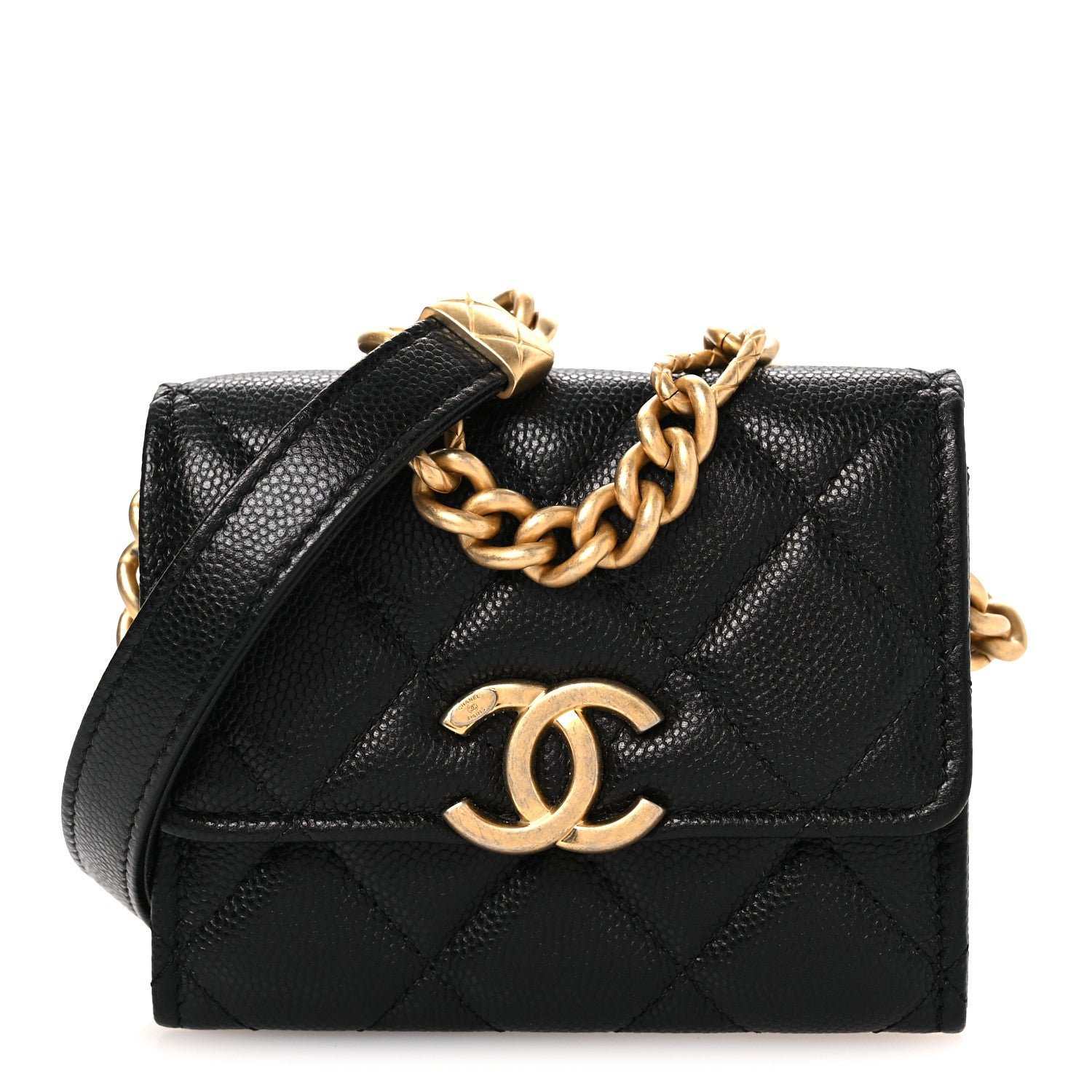 Chanel Caviar Quilted Bracelet On Chain Clutch Black