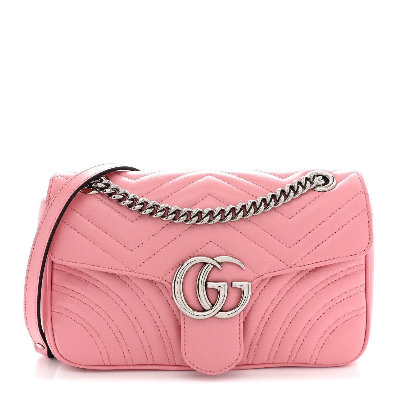Gucci Calfskin Matelasse Small GG Marmont Shoulder Bag Wild Rose