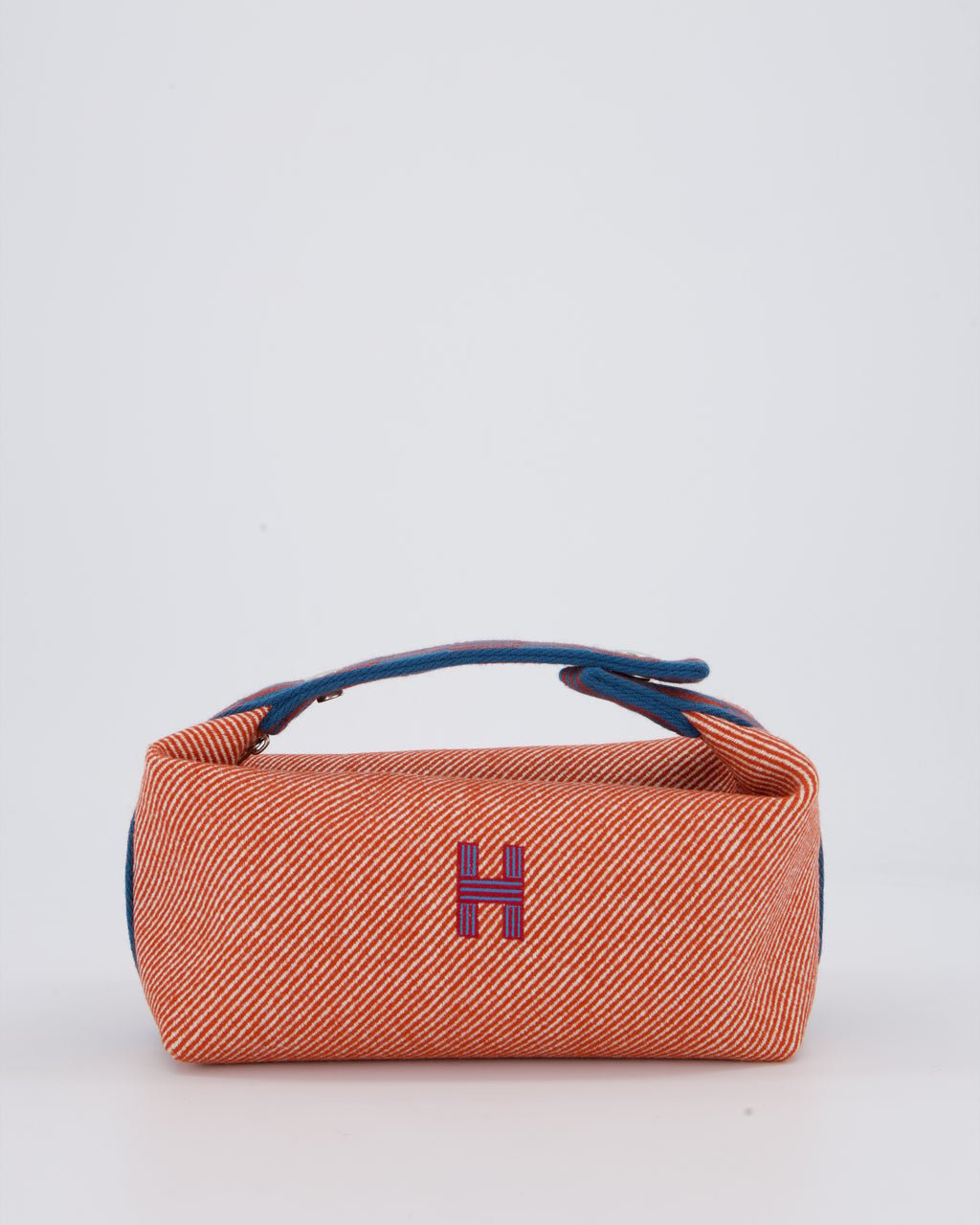 Hermes Hermès Bride-a-Brac H Natte Case in Tomette and Bleu Marine Wool Canvas with Palladium Hardware