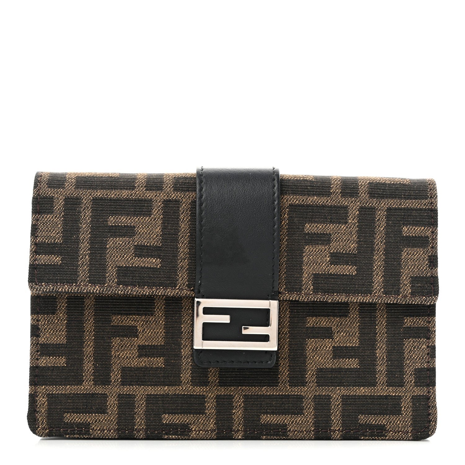 Fendi Recycled Fabric Jacquard Vitello Grace FF 1974 Baguette Belt Pouch Tobacco Moro Black