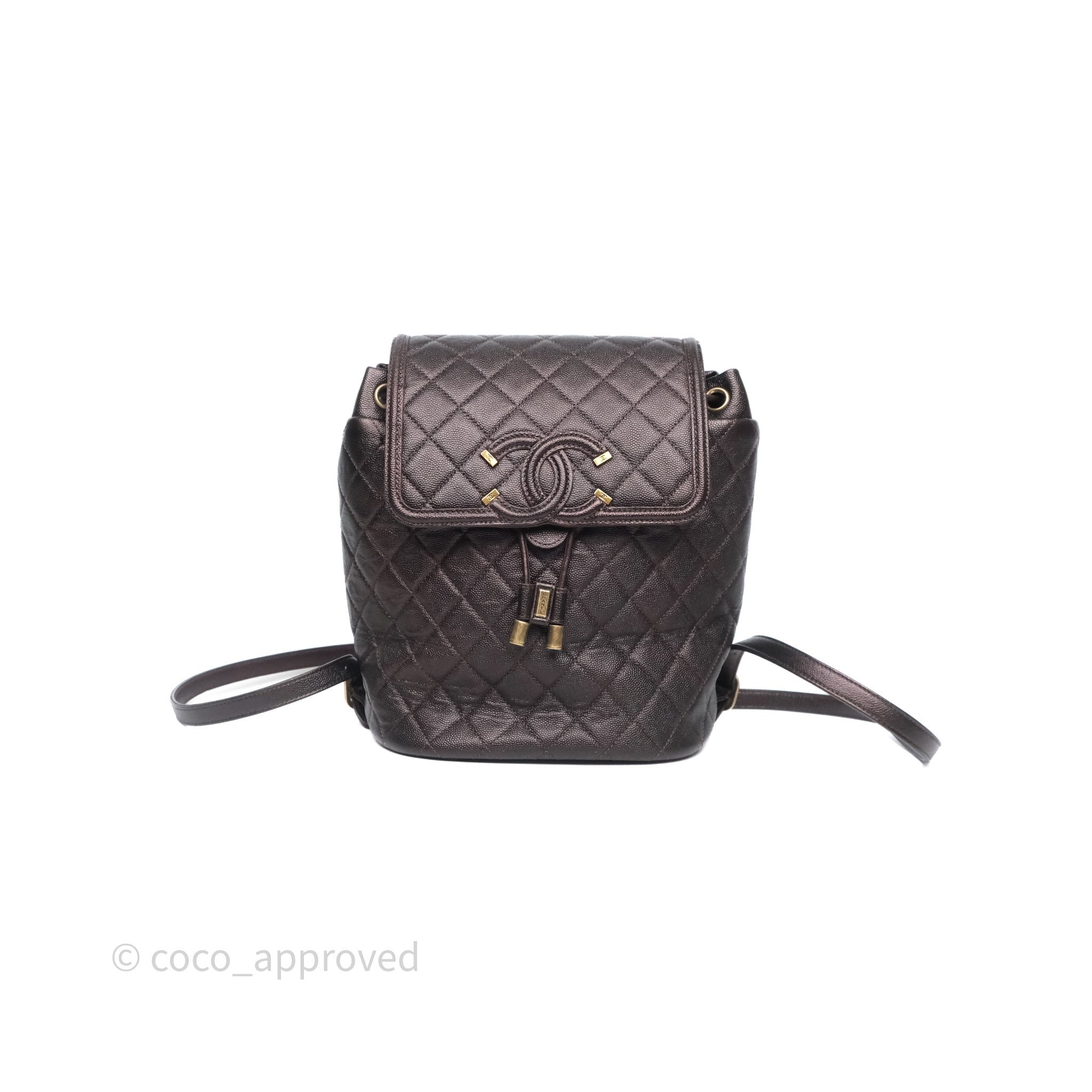 Chanel Quilted Filigree Backpack Purple Iridescent Burgundy Caviar Aged Gold Hardware