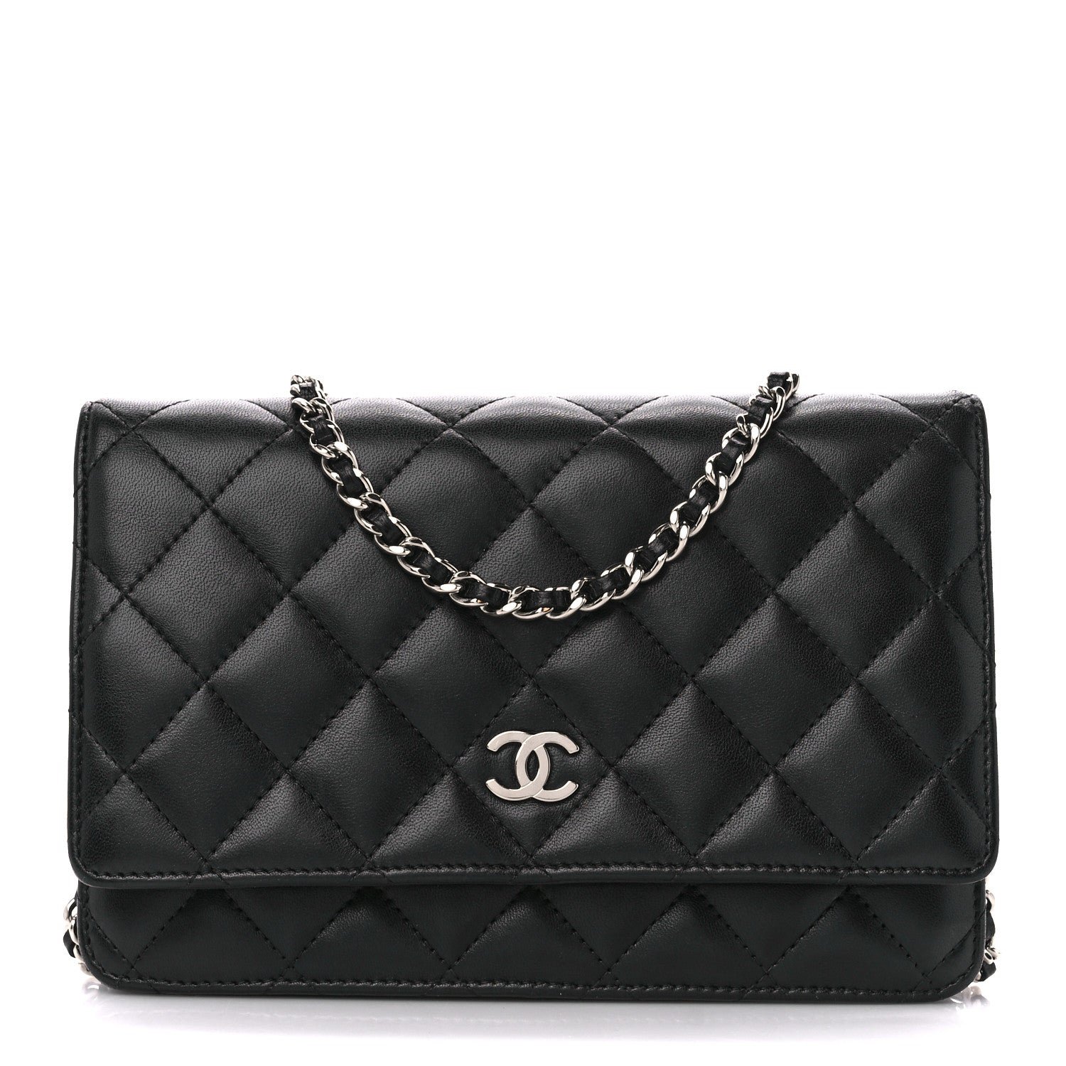 Chanel Lambskin Quilted Wallet On Chain WOC Black