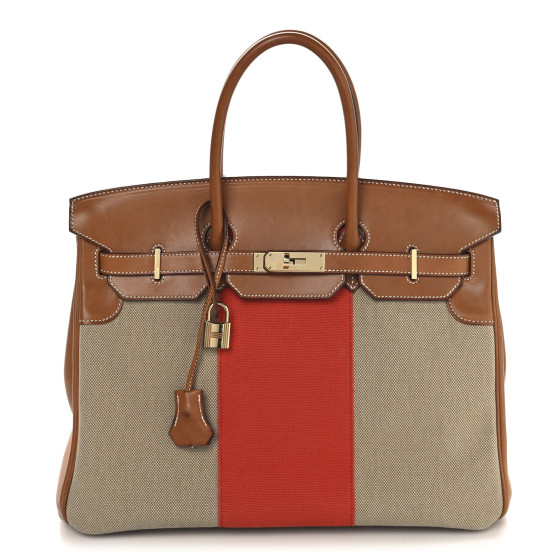 Hermes Toile Natural Barenia Flag Birkin 35 Fauve Paprika