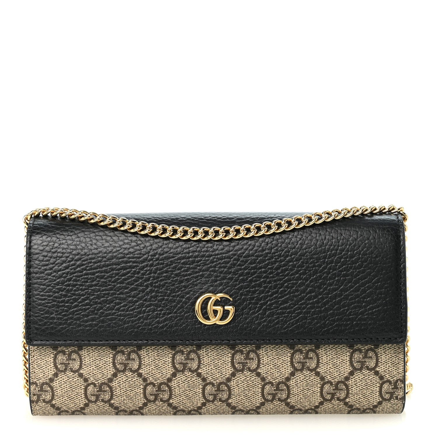 Gucci Dollar Calfskin GG Supreme Monogram Petite GG Marmont Wallet Chain Bag Black Beige Ebony