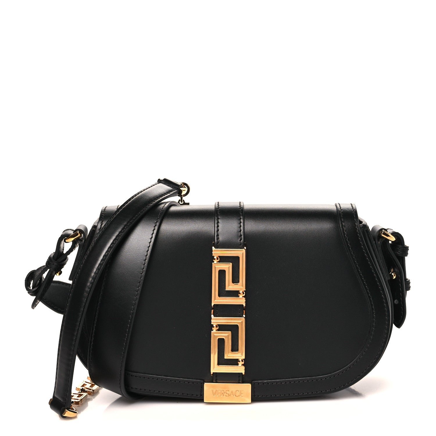 Versace Calfskin Medium Greca Goddess Shoulder Bag Black