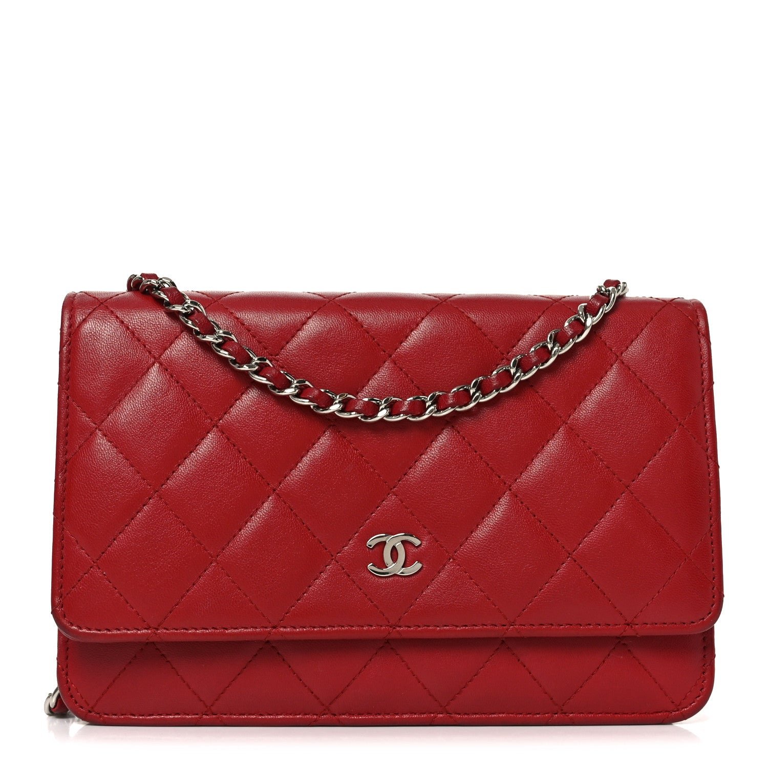 Chanel Lambskin Quilted Wallet On Chain WOC Red