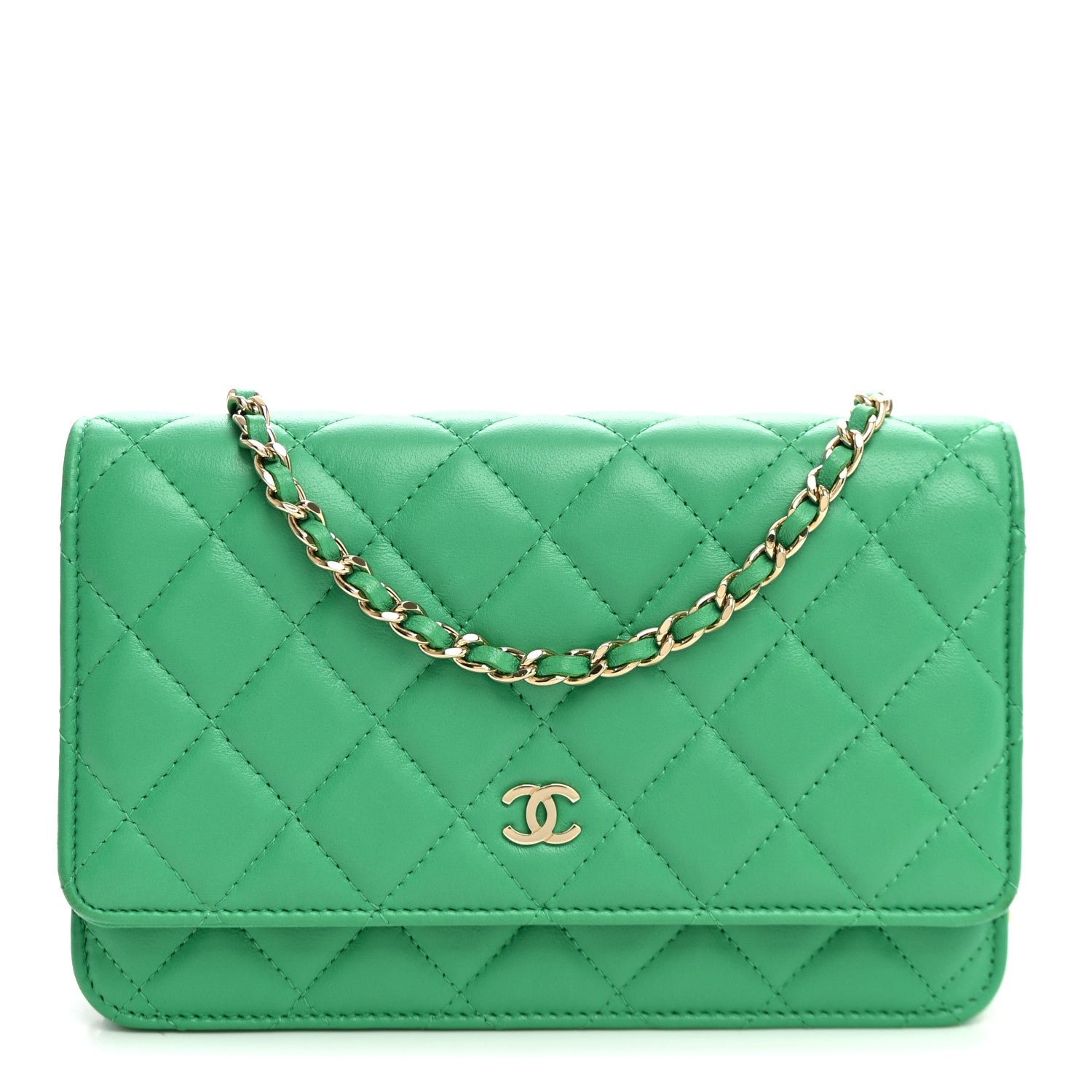Chanel Lambskin Quilted Wallet On Chain WOC Green