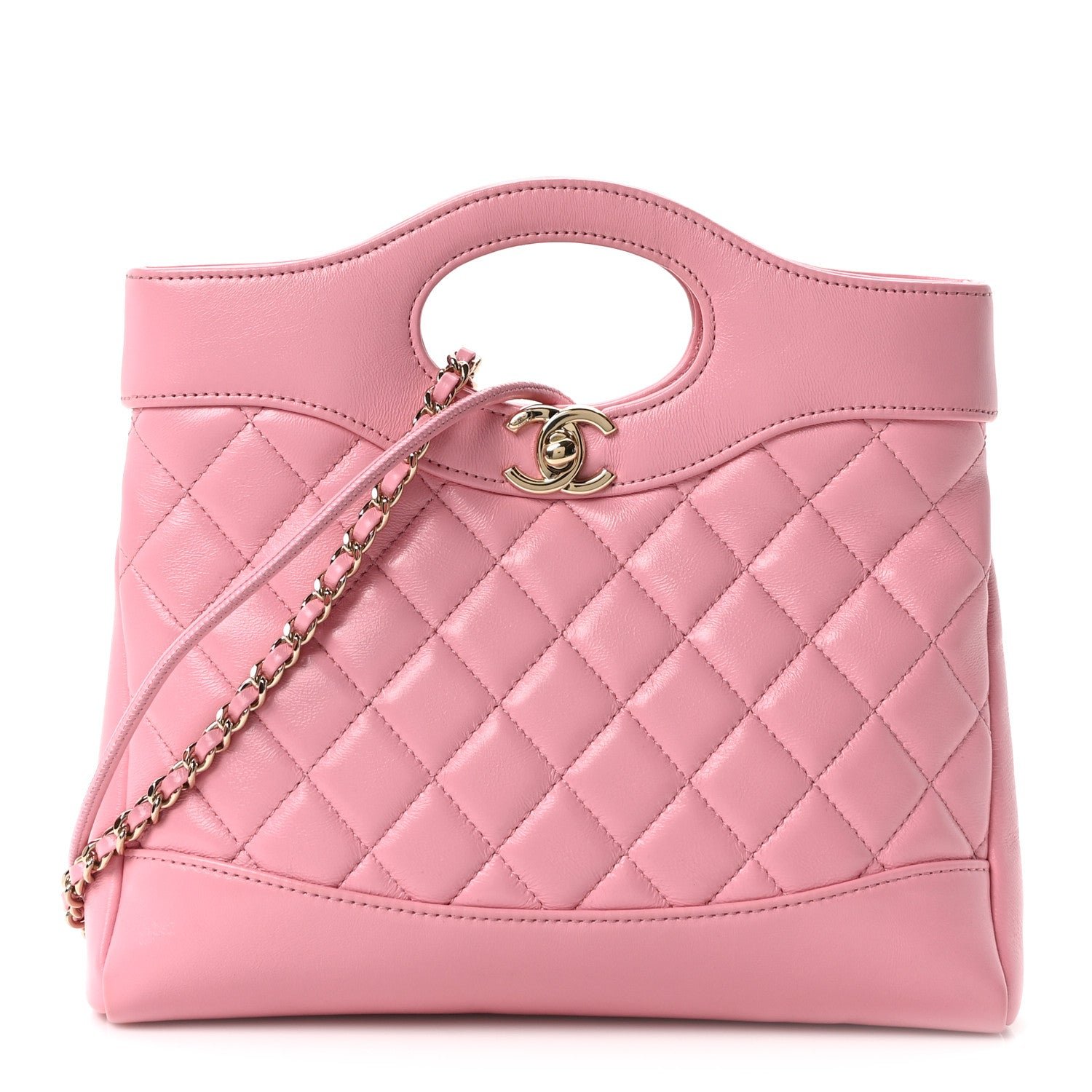 Chanel Shiny Lambskin Quilted Mini 31 Shopping Bag Light Pink