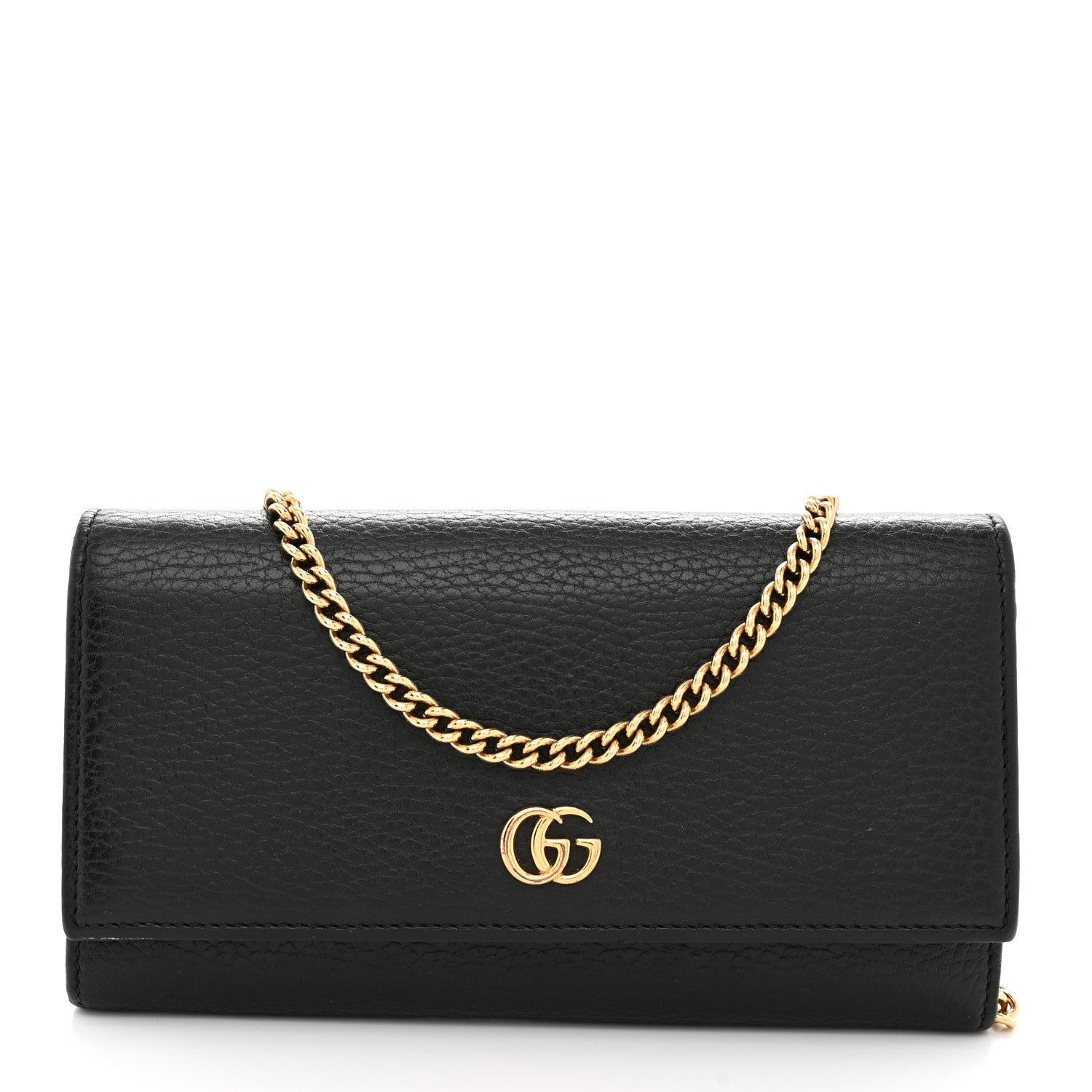 Gucci Dollar Calfskin Petite GG Marmont Wallet Chain Bag Black