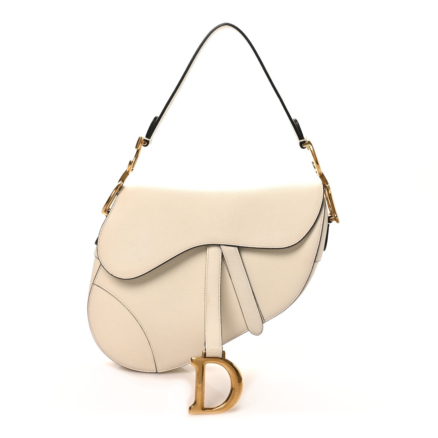 Christian Dior Grained Calfskin Saddle Bag White