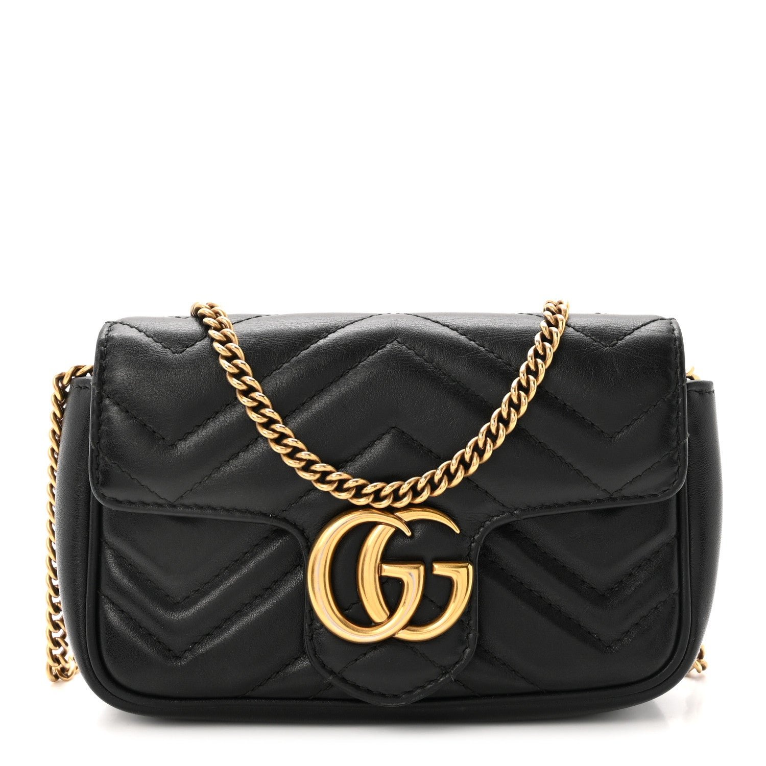 Gucci Calfskin Matelasse Super Mini GG Marmont Shoulder Bag Black