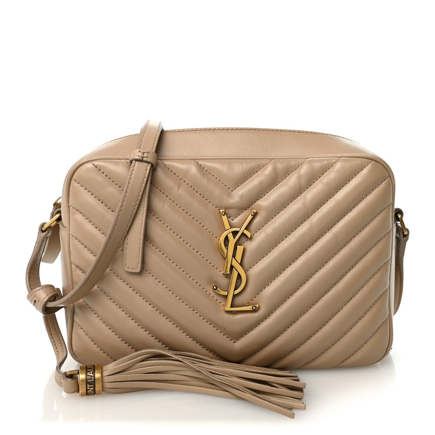Saint Laurent Calfskin Matelasse Monogram Lou Camera Bag Dark Beige