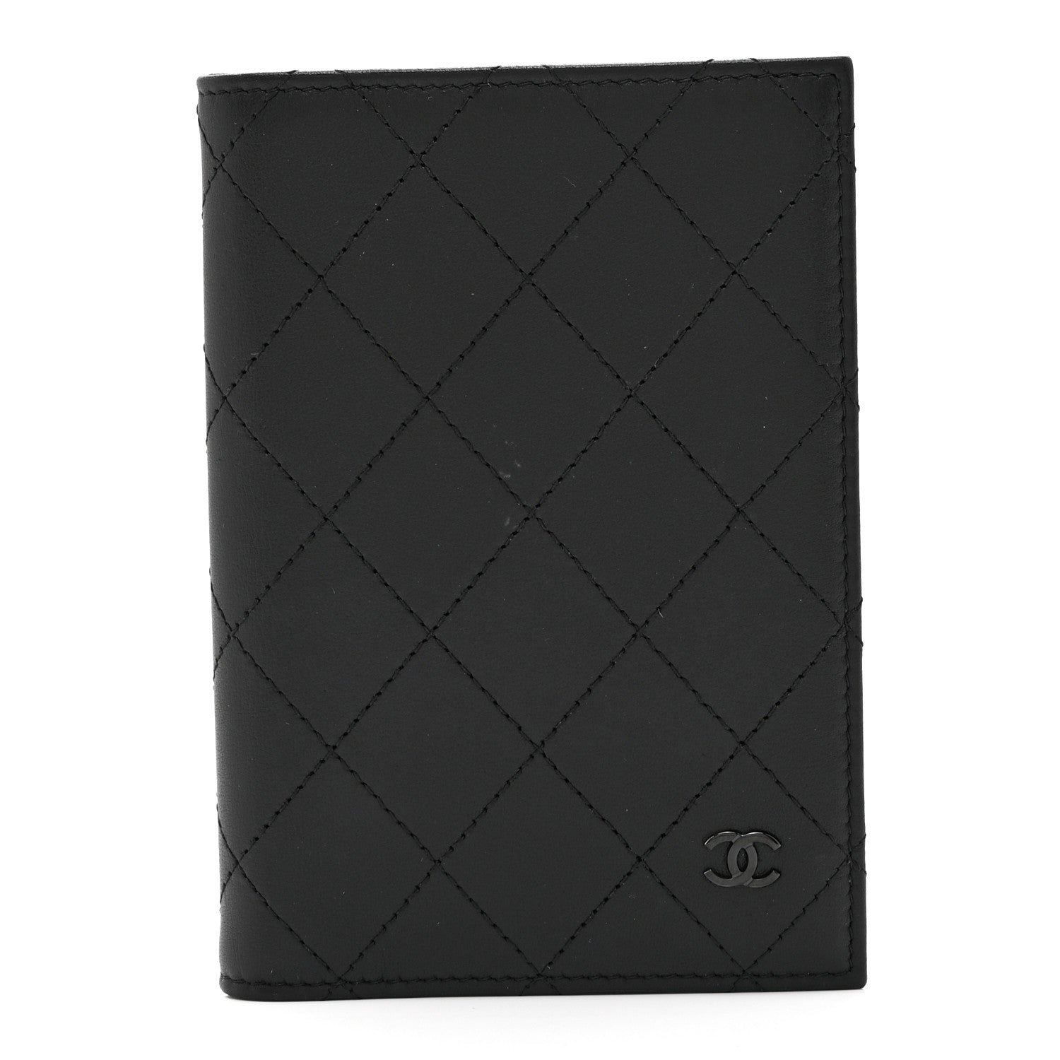 Chanel Grained Calfskin Quilted Passport Holder Wallet So Black